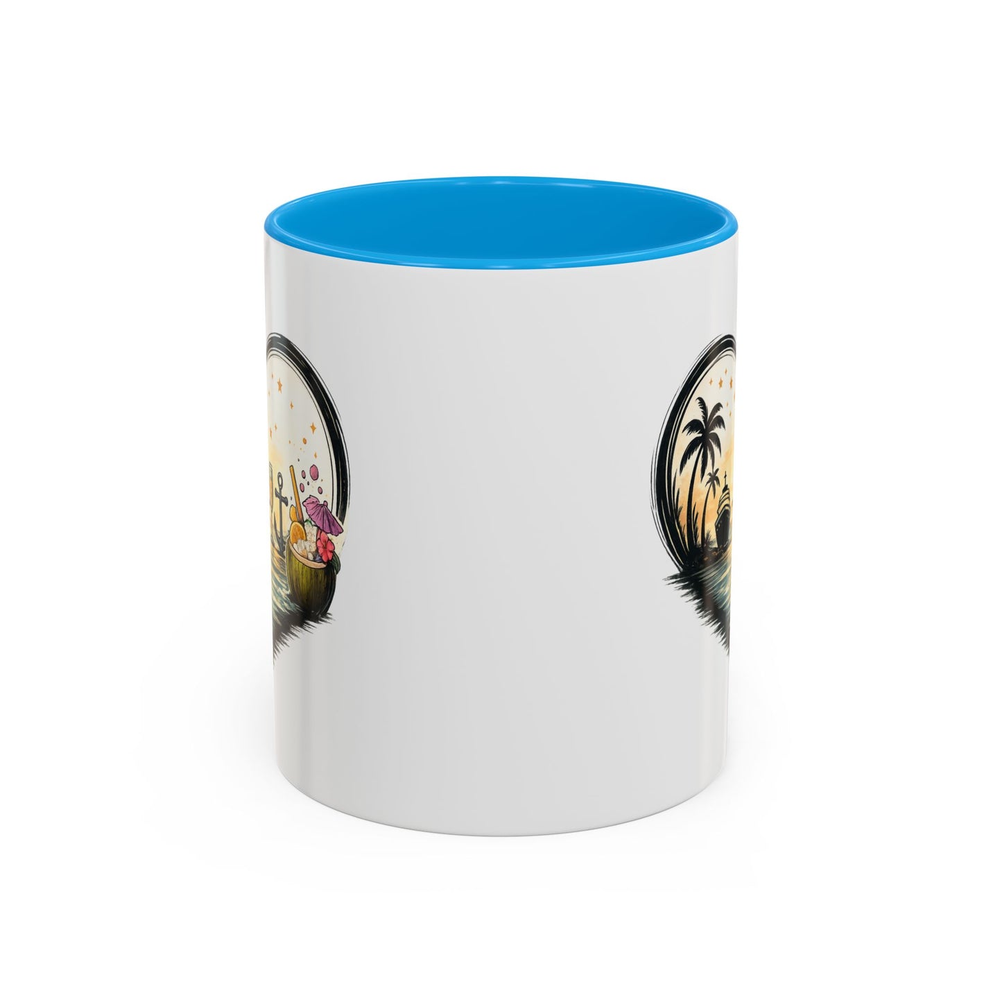 Tasse Cœur Tropical Mer et Cocktail – Mug Ambiance Vacances Palmier Bateau – Cadeau Été et Détente – Céramique 325ml