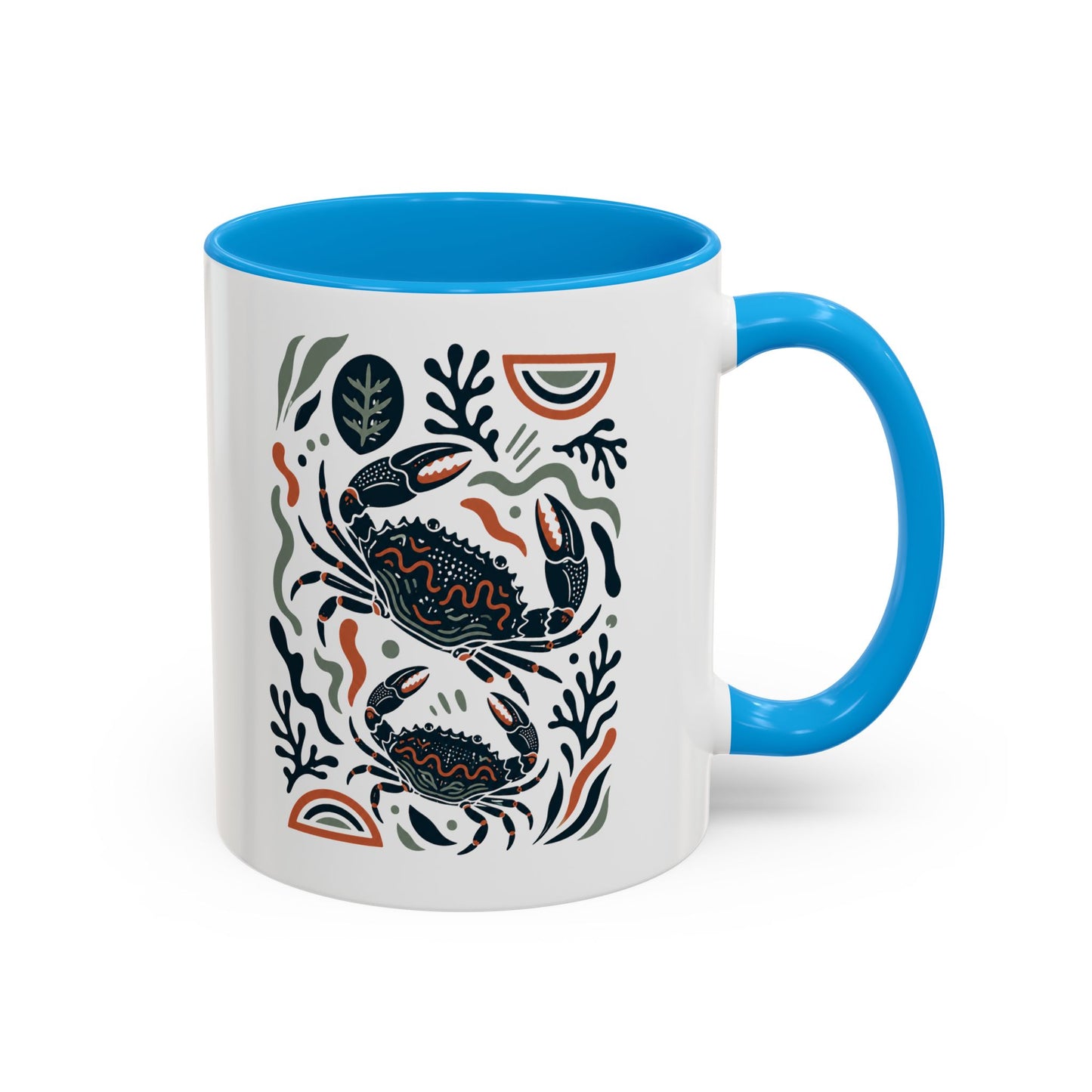 Mug Crabes Océan – Tasse Animaux Marins Illustration Abstraite – Décoration Mer et Fonds Marins – Cadeau Homme et Femme Noir Bleu Rouge