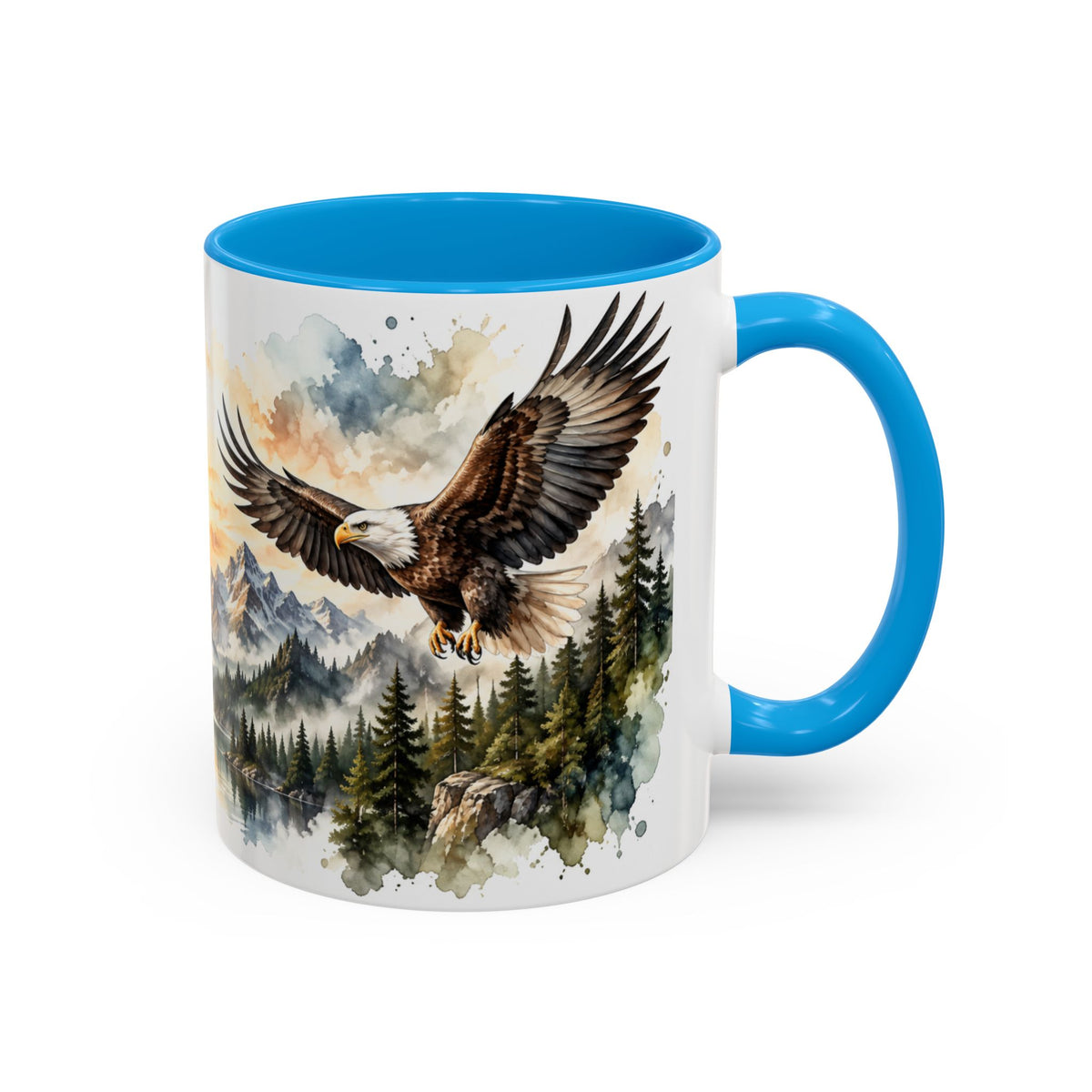 Mug Aigles en Vol au-dessus des Montagnes – Tasse Nature Sauvage Style Aquarelle – Cadeau Original Amoureux des Rapaces et Paysages