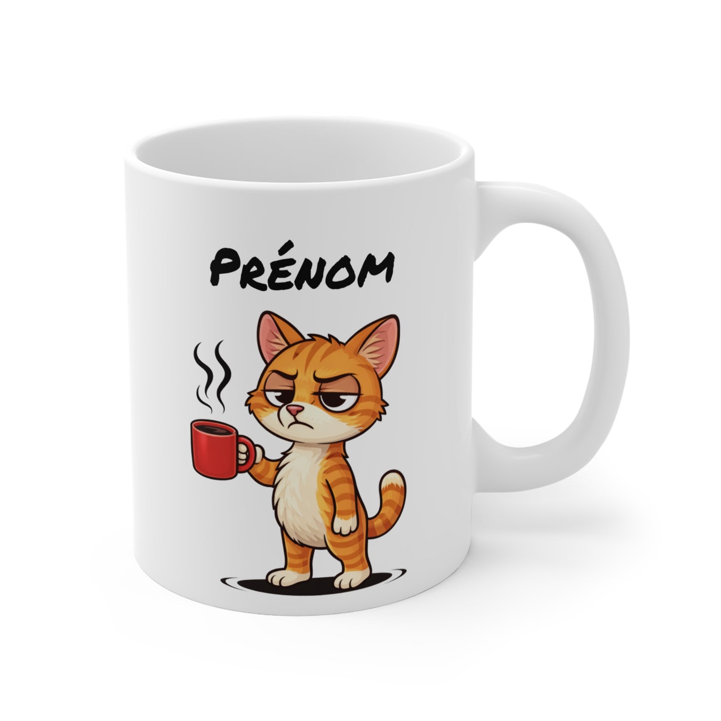 Mug Chat Fatigué Personnalisable 325ml – Tasse Café Humoristique Prénom Cadeau Original