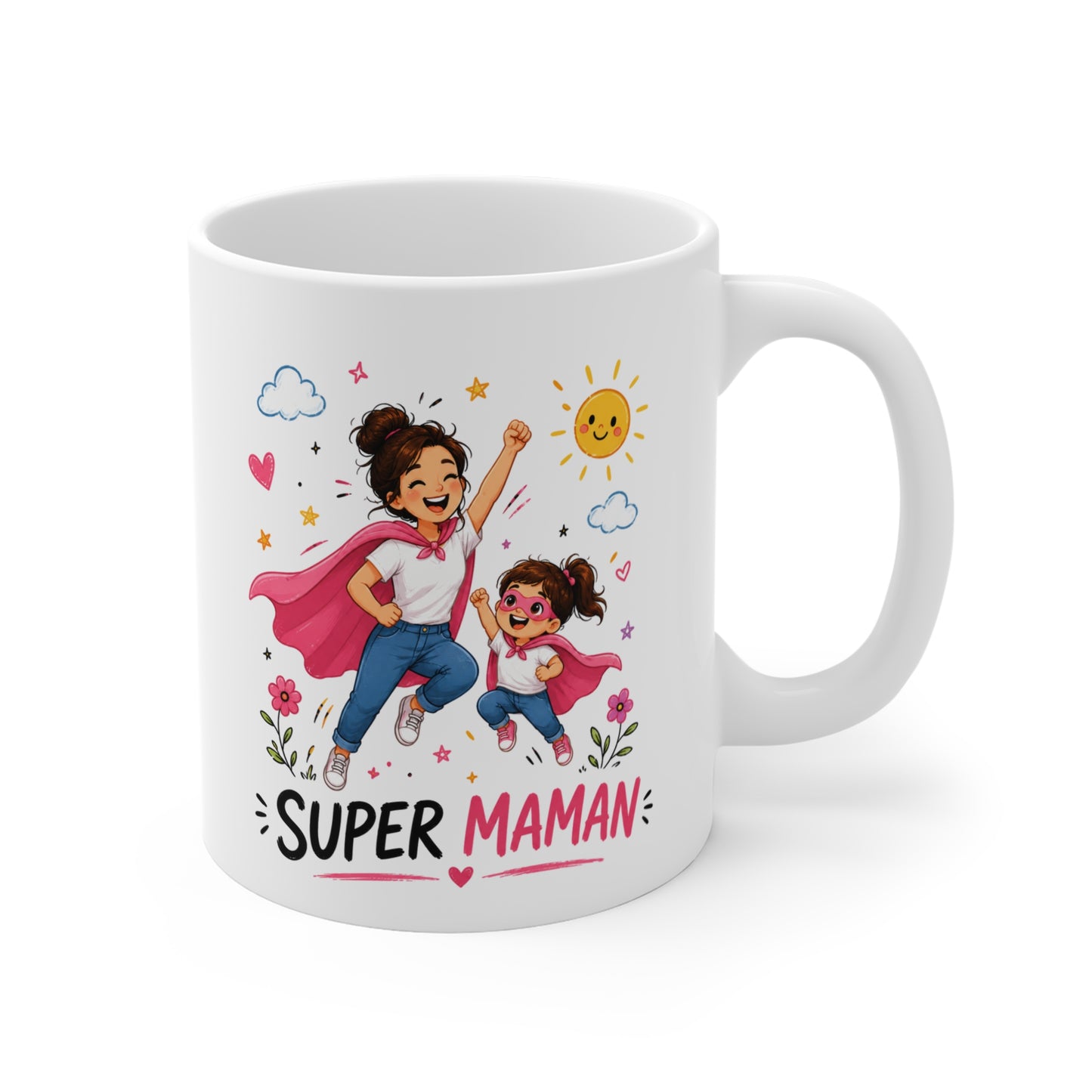 Tasse Super Maman – Mug Maman Héroïne avec Fille – Cadeau Fête des Mères Original 325ml