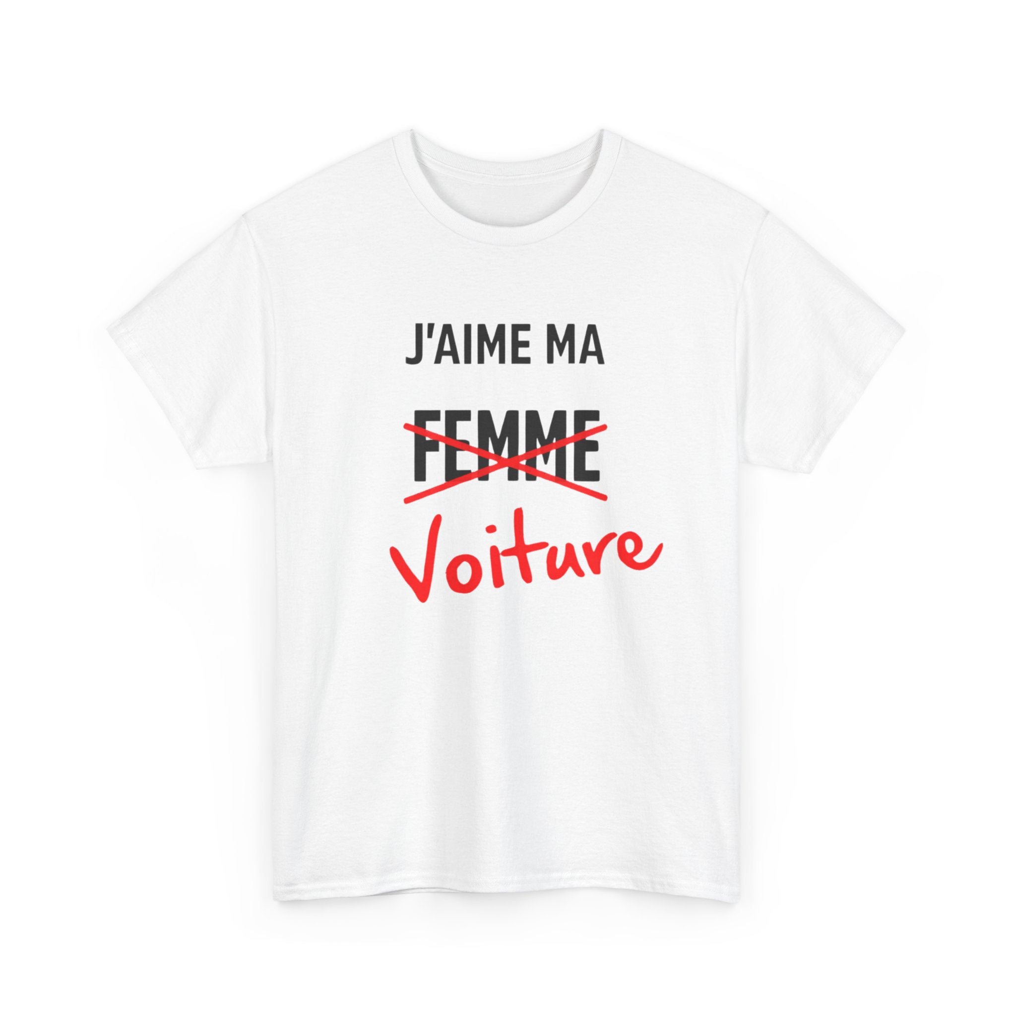 T-Shirt Humour J’aime ma Voiture – Tee Shirt Blague Adulte – Cadeau Drôle Homme Femme