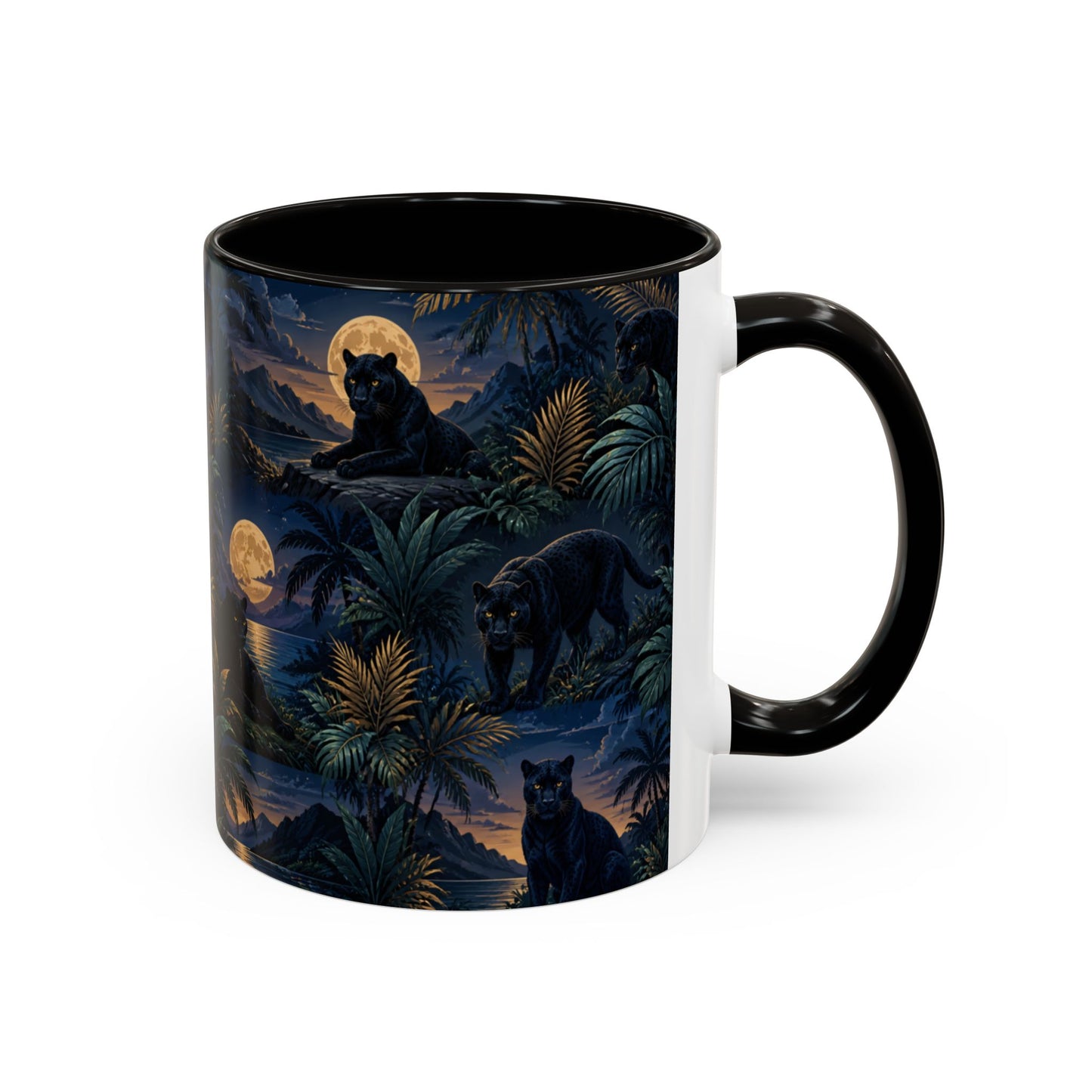 Tasse Panthère Noire Jungle Tropicale – Mug Animal Sauvage et Lune – Design Mystique Nocturne – Céramique 325ml