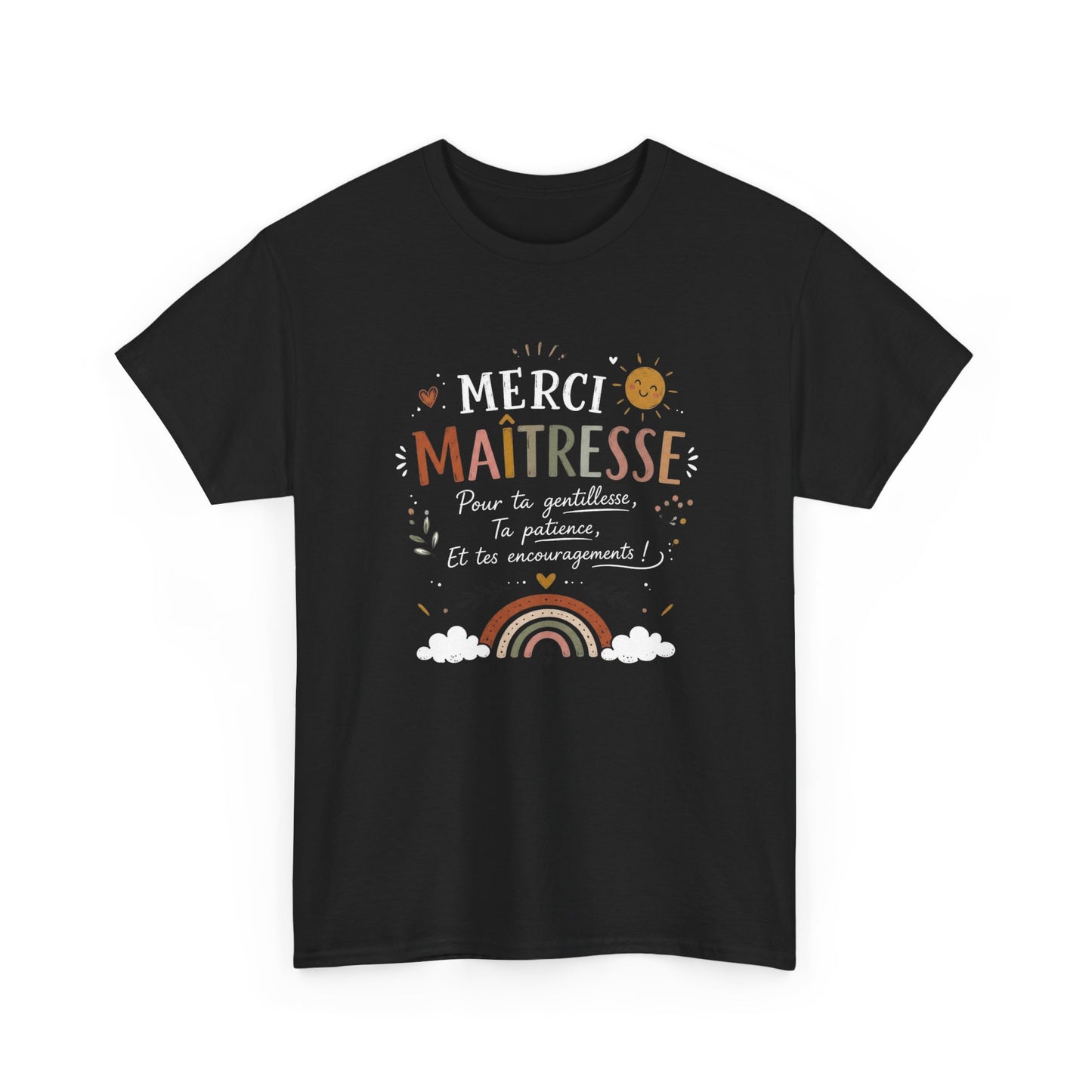 Tee Shirt Merci Maîtresse – Cadeau Remerciement Fin d’Année École Primaire – T-Shirt Femme Enseignante Gentillesse Patience