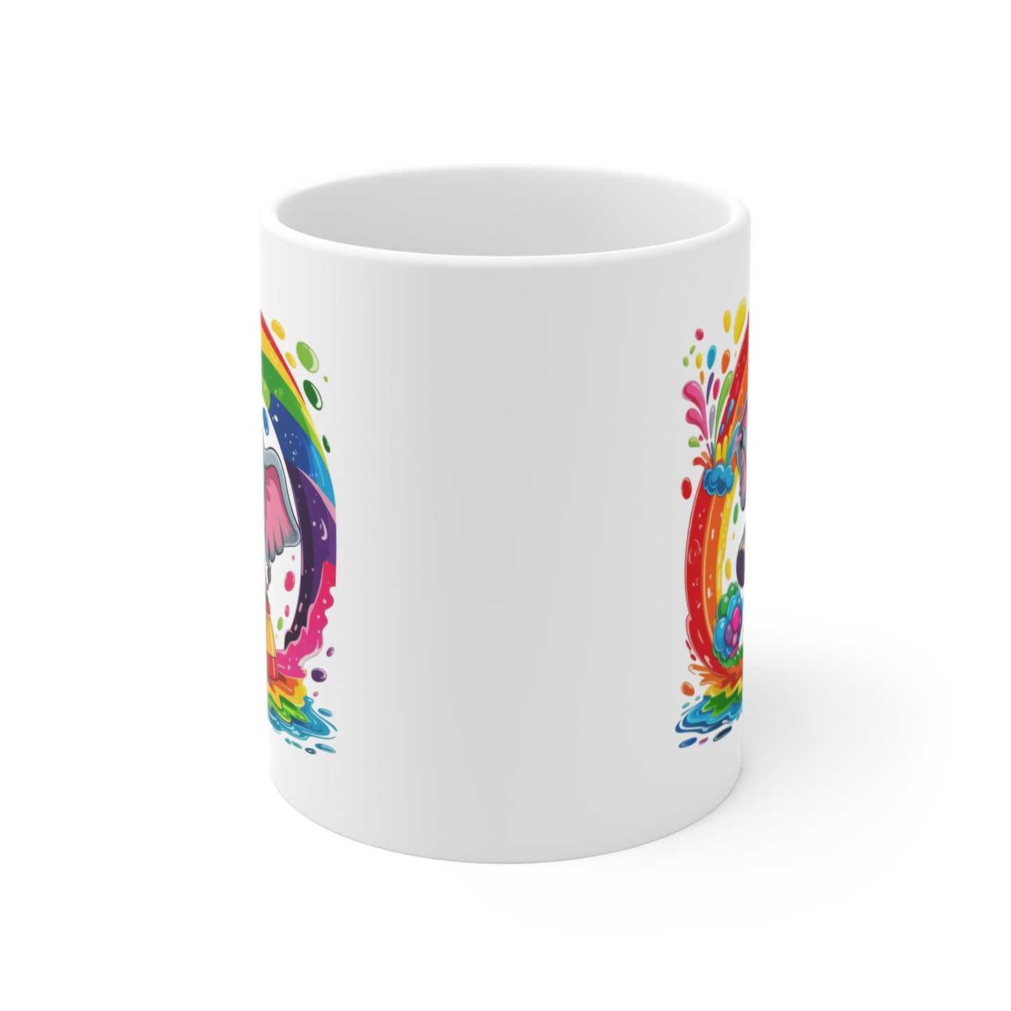 Mug Éléphant Kawaii Arc-en-Ciel – Tasse Éléphant Colorée et Fantaisie – Design Animal Mignon avec Rainbow – Cadeau Original pour Enfants et Amateurs de Kawaii – Céramique 325ml
