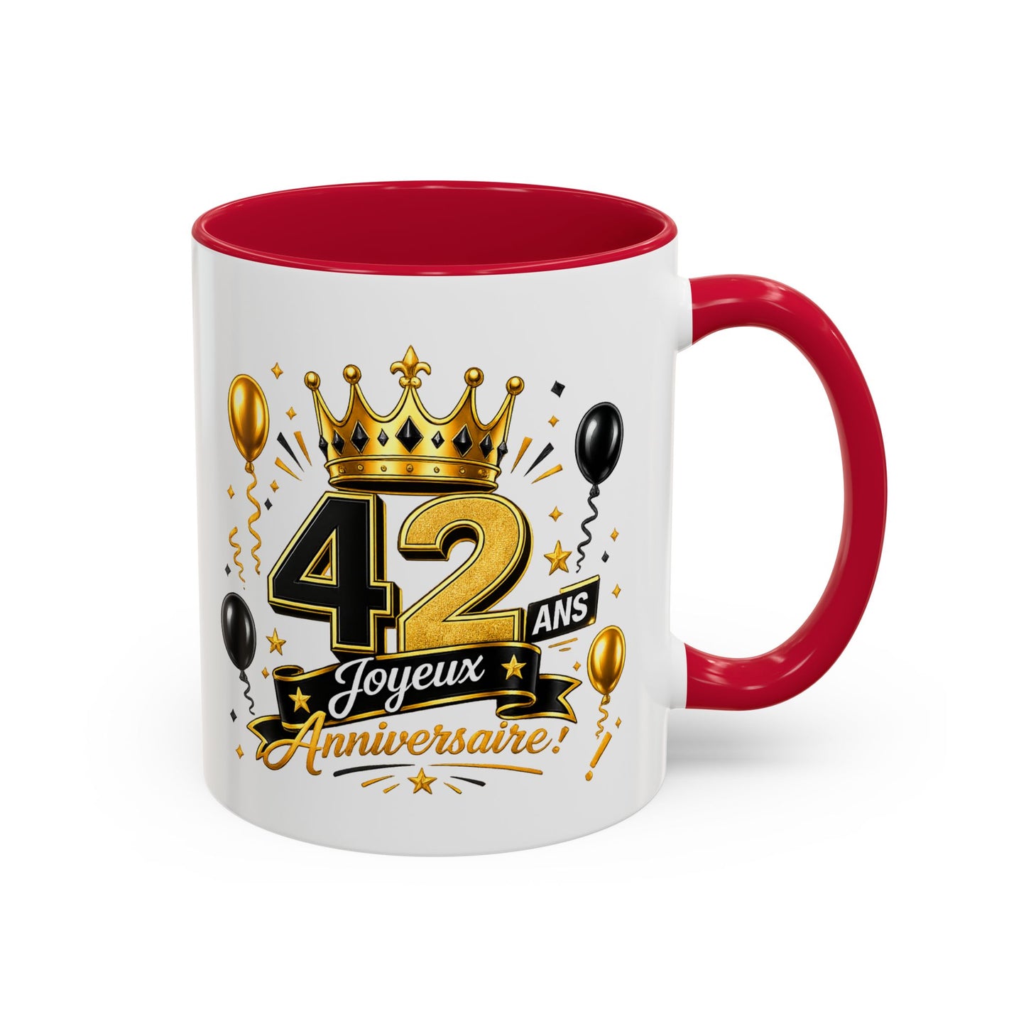 Mug Joyeux 42 Ans – Tasse Anniversaire 42 Ans – Cadeau Original pour Femme Homme – Idée Cadeau 42e Anniversaire Noir Bleu Rouge