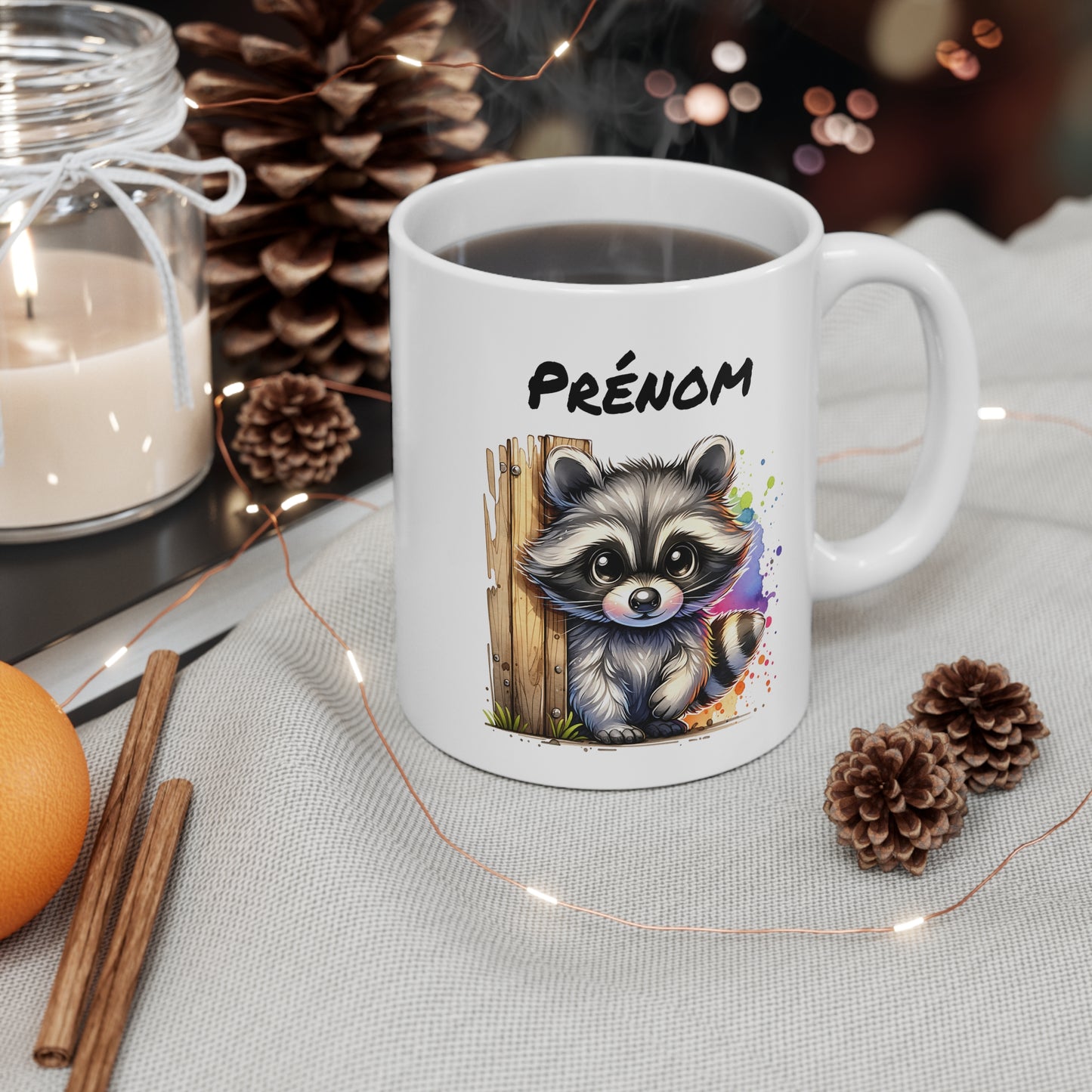 Tasse Personnalisable Raton Laveur Mignon – Mug Prénom Animal Rigolo – Cadeau Original 325ml