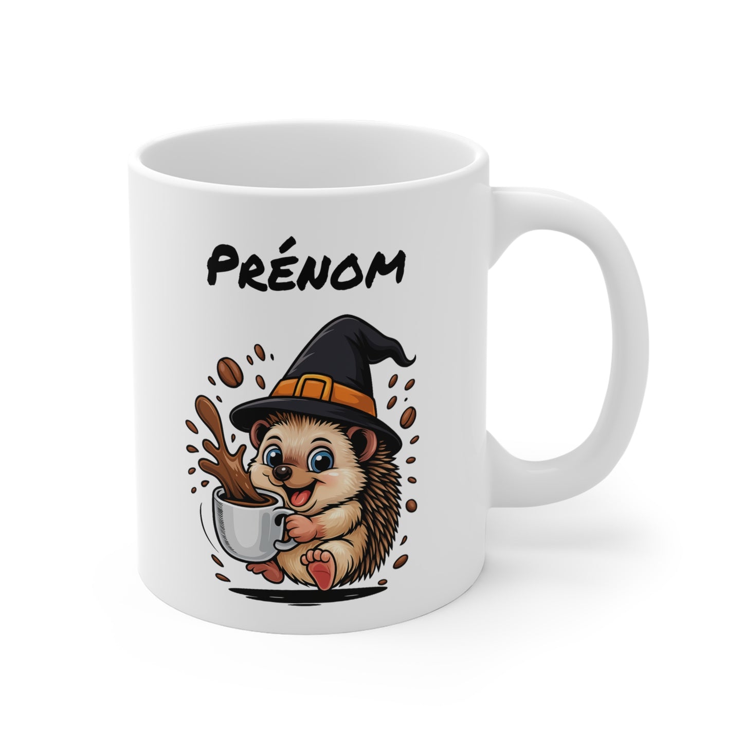 Tasse Personnalisable Hérisson Sorcière – Mug Halloween Prénom 325ml – Cadeau Fantaisie Original