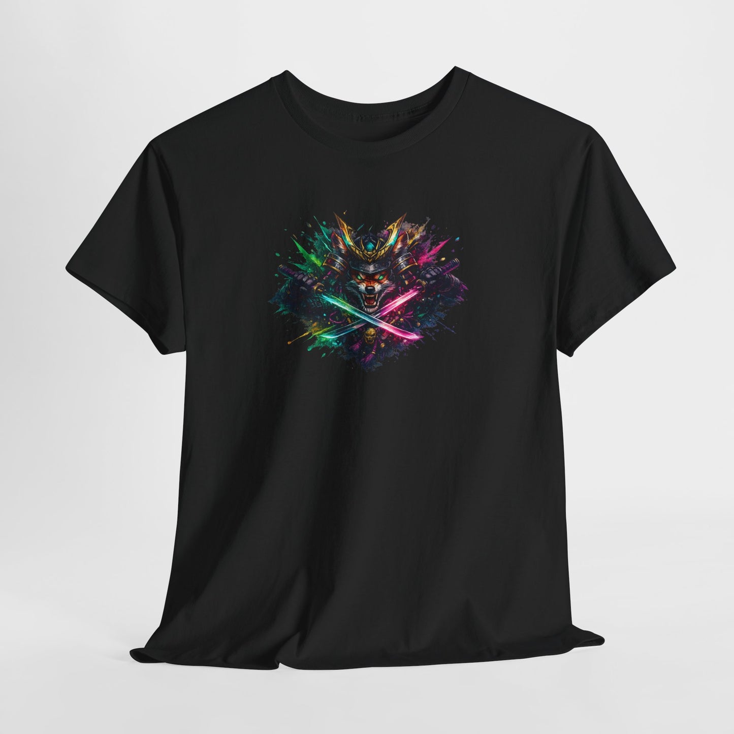 T-Shirt Samouraï Renard Katana – Tee Shirt Japonais Streetwear Néon – Cadeau Manga Anime Gamer