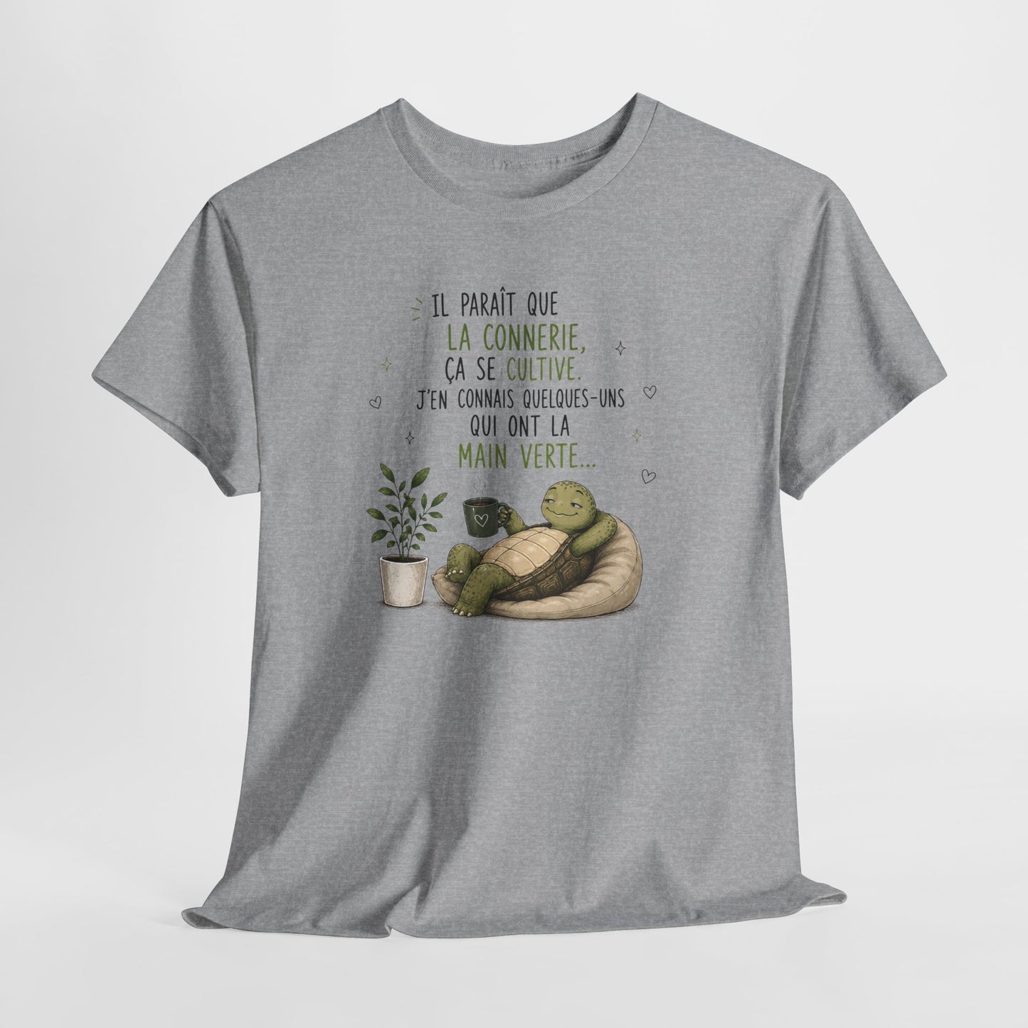 Tee-Shirt Humour Homme et Femme – Tortue Drôle Jardinage Main Verte – Idée Cadeau Original Animal Amusant Anniversaire