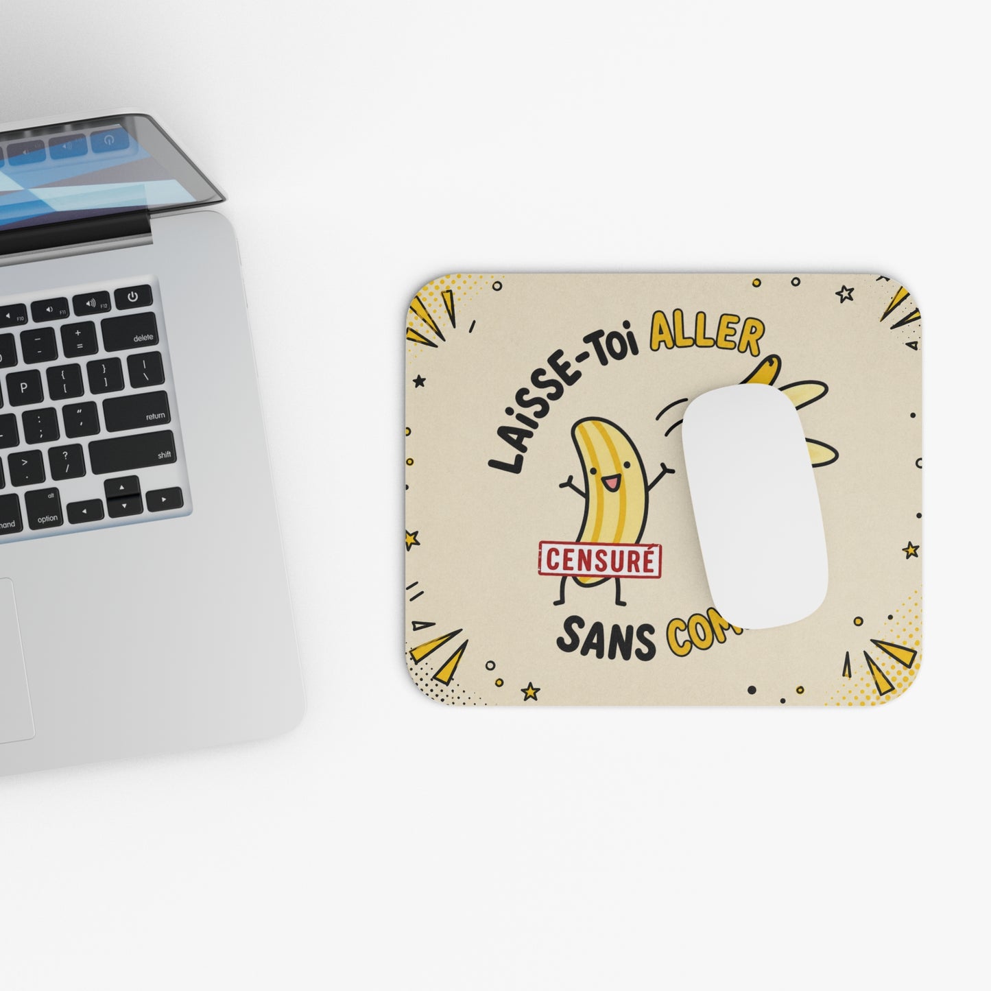Tapis de Souris 22x18cm Humour Banane Laisse Toi Aller Sans Complexe Cadeau Homme Femme Bureau Drôle