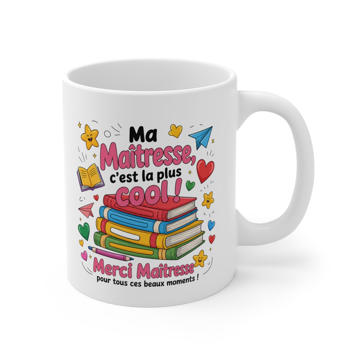 Tasse Merci Maîtresse – Mug Cadeau Fin d’Année École Primaire – Remerciement Enseignante 325ml