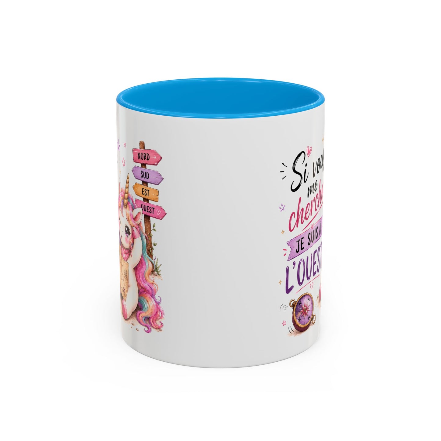 Tasse Si Vous Me Cherchez Je Suis À L’Ouest – Mug Licorne Humour Kawaii – Cadeau Femme Fille 325ml