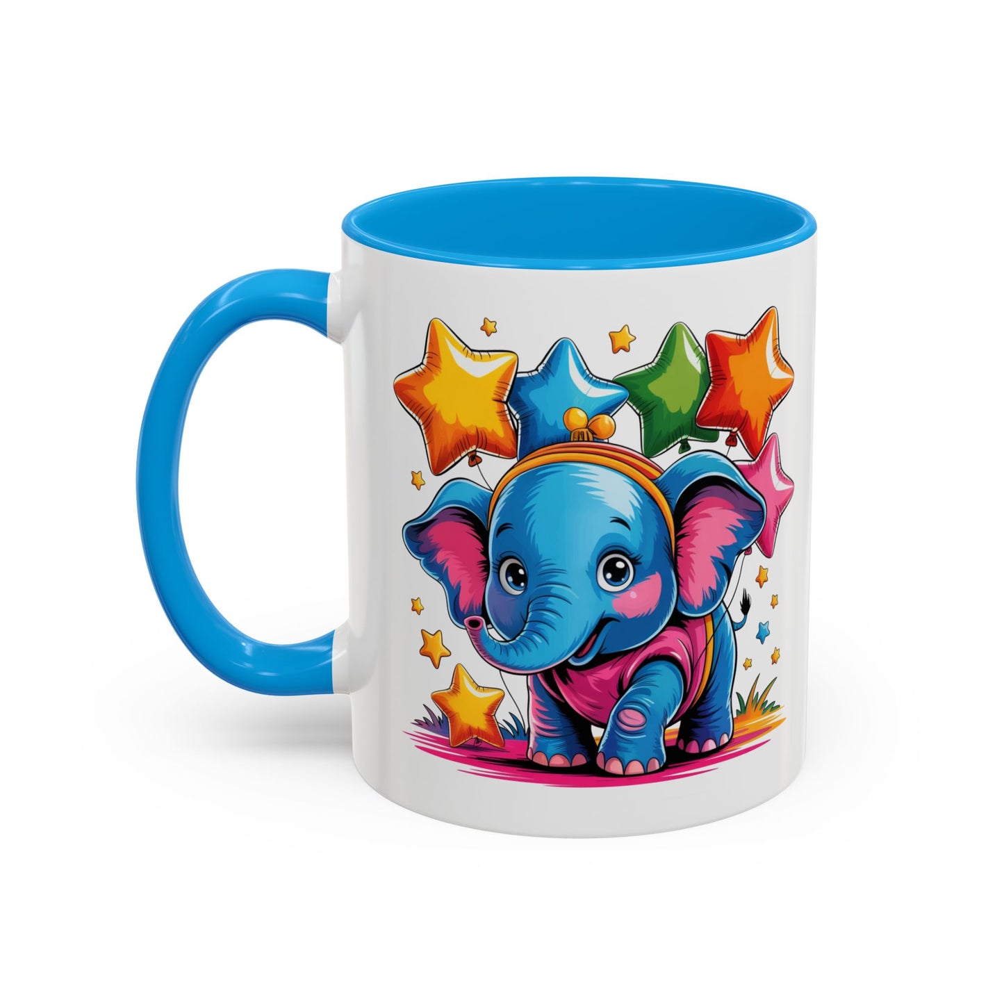 Mug Éléphant Mignon Multicolore – Tasse Design Kawaii Animaux et Ballons Étoiles – Cadeau Original 325ml