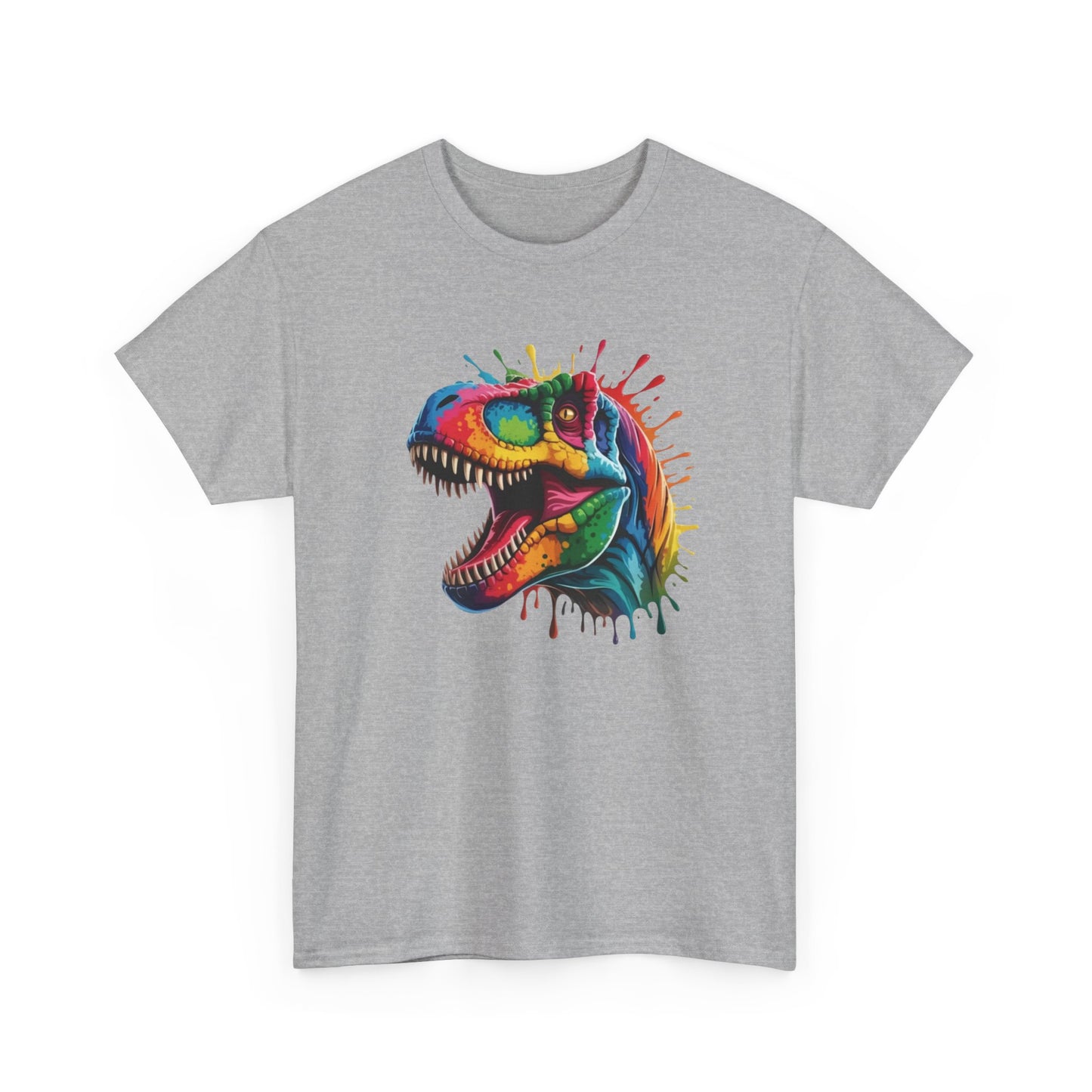 T-Shirt Dinosaure T-Rex Coloré Adulte – Tee Shirt Dinosaur Splash Art – Cadeau Original Street Art Noir Blanc Gris
