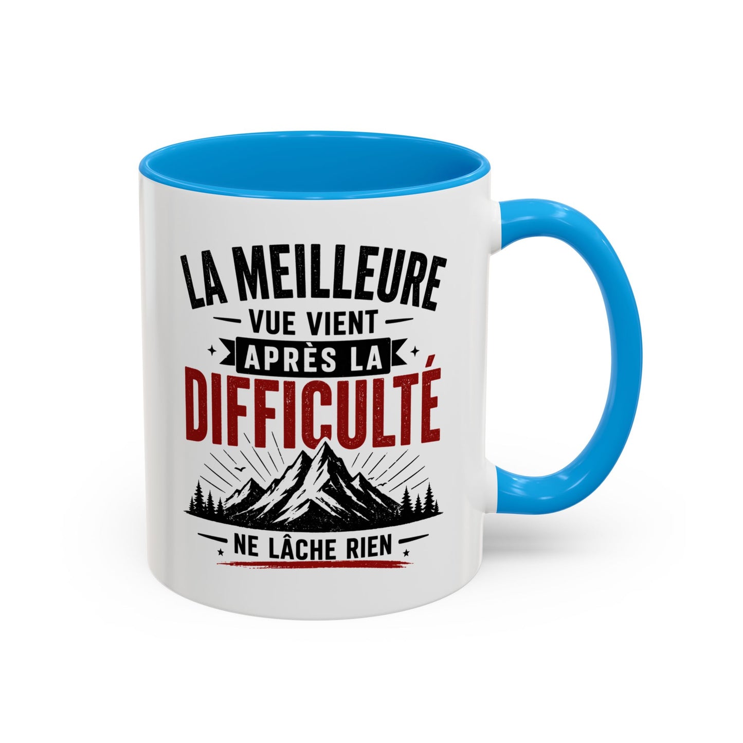 Mug Citation Motivation – La Meilleure Vue Vient Après la Difficulté – Cadeau Inspirant Sport Dépassement de Soi 325ml