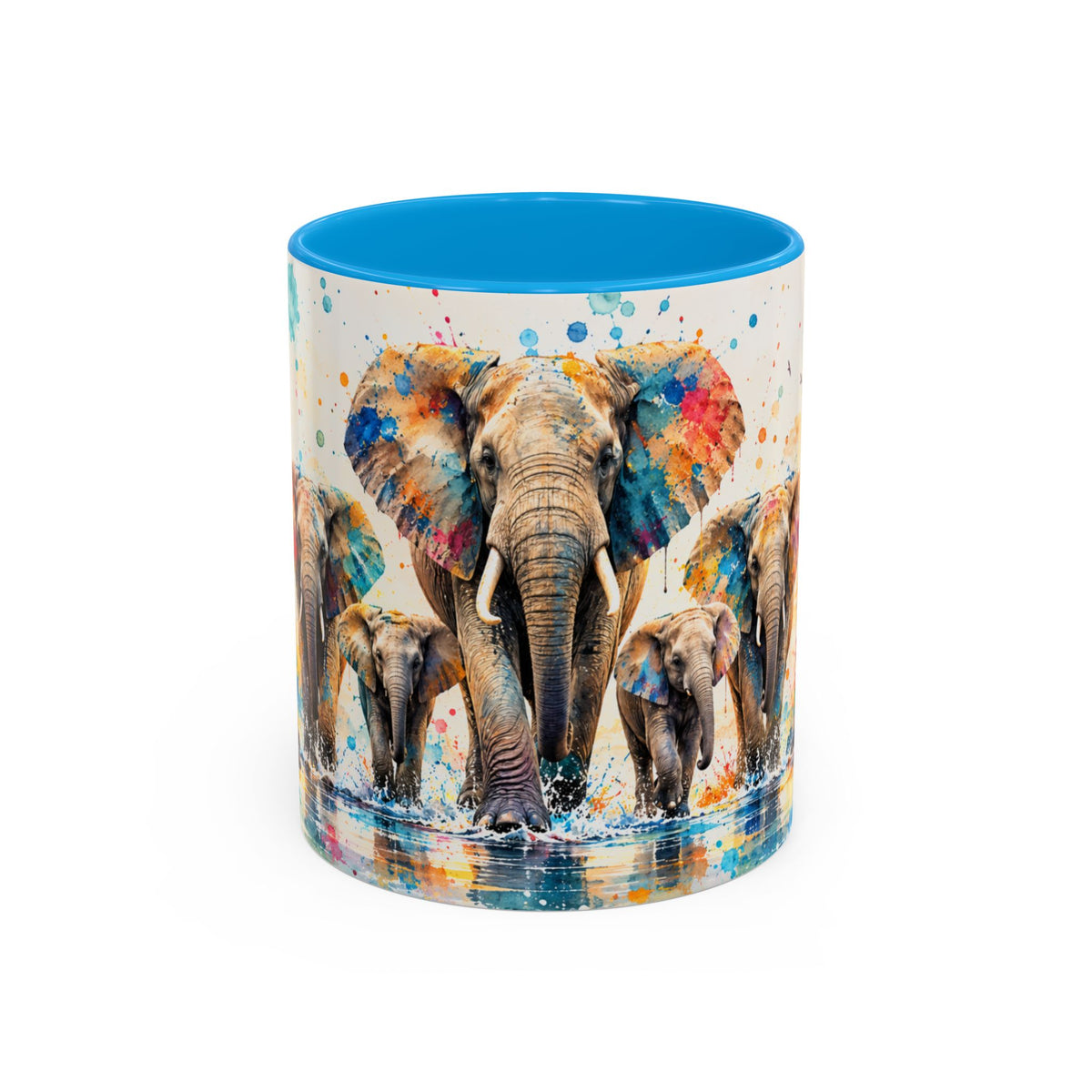 Mug Famille d’Éléphants Colorés – Tasse Style Aquarelle Afrique Savane – Cadeau Original Amoureux des Animaux