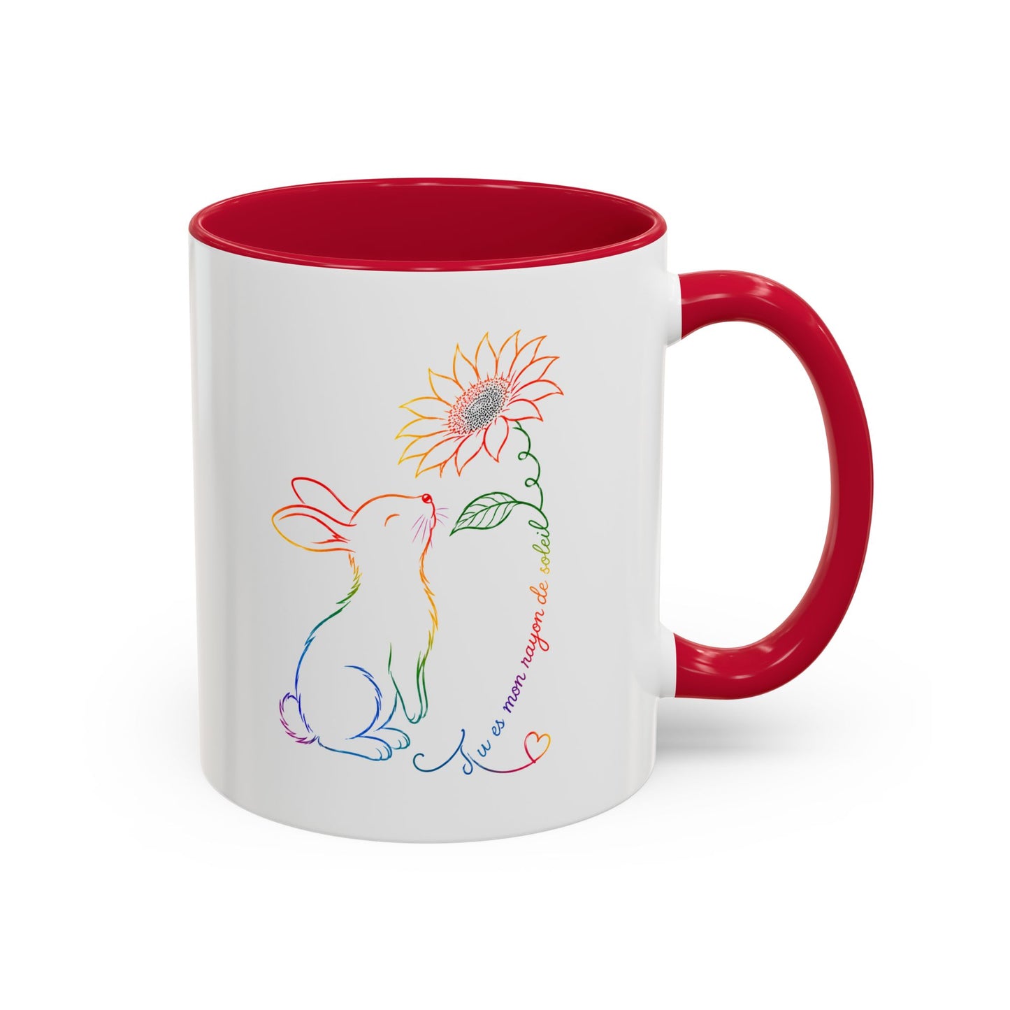 Mug Lapin et Tournesol – Tasse Lapin Colorée Nature Fleurs – Cadeau Original Amoureux des Lapins Homme et Femme Noir Bleu Rouge