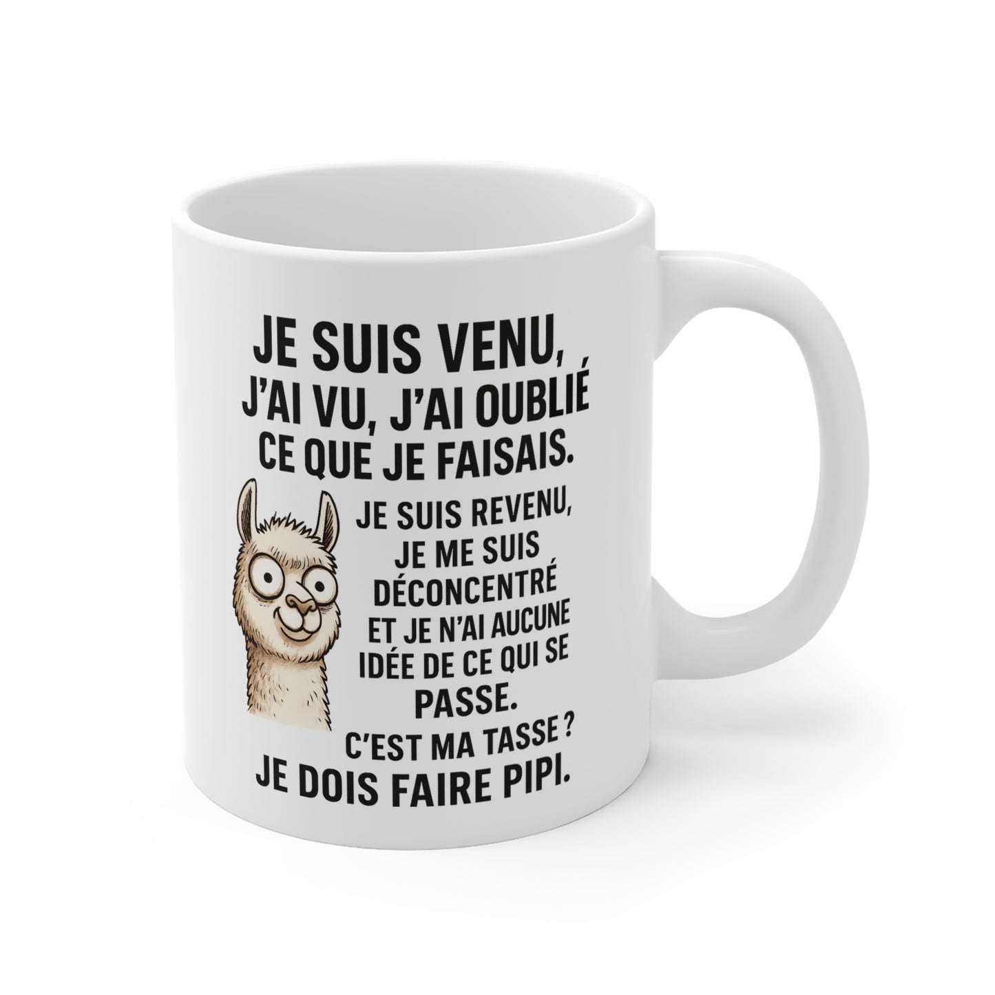 Tasse Céramique 325ml Lama “Je Suis Venu, J’ai Vu, J’ai Oublié” – Mug Humour Bureau – Cadeau Drôle
