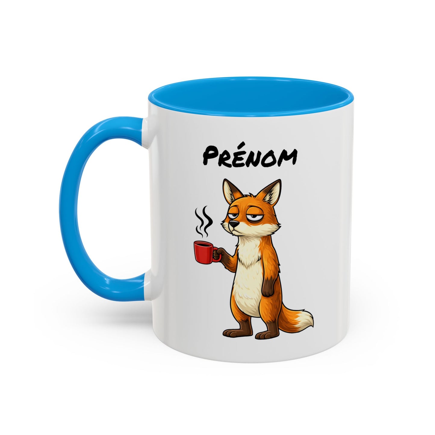 Tasse Renard Fatigué avec Café – Mug Humour Matin Difficile – Illustration Animal Mignon