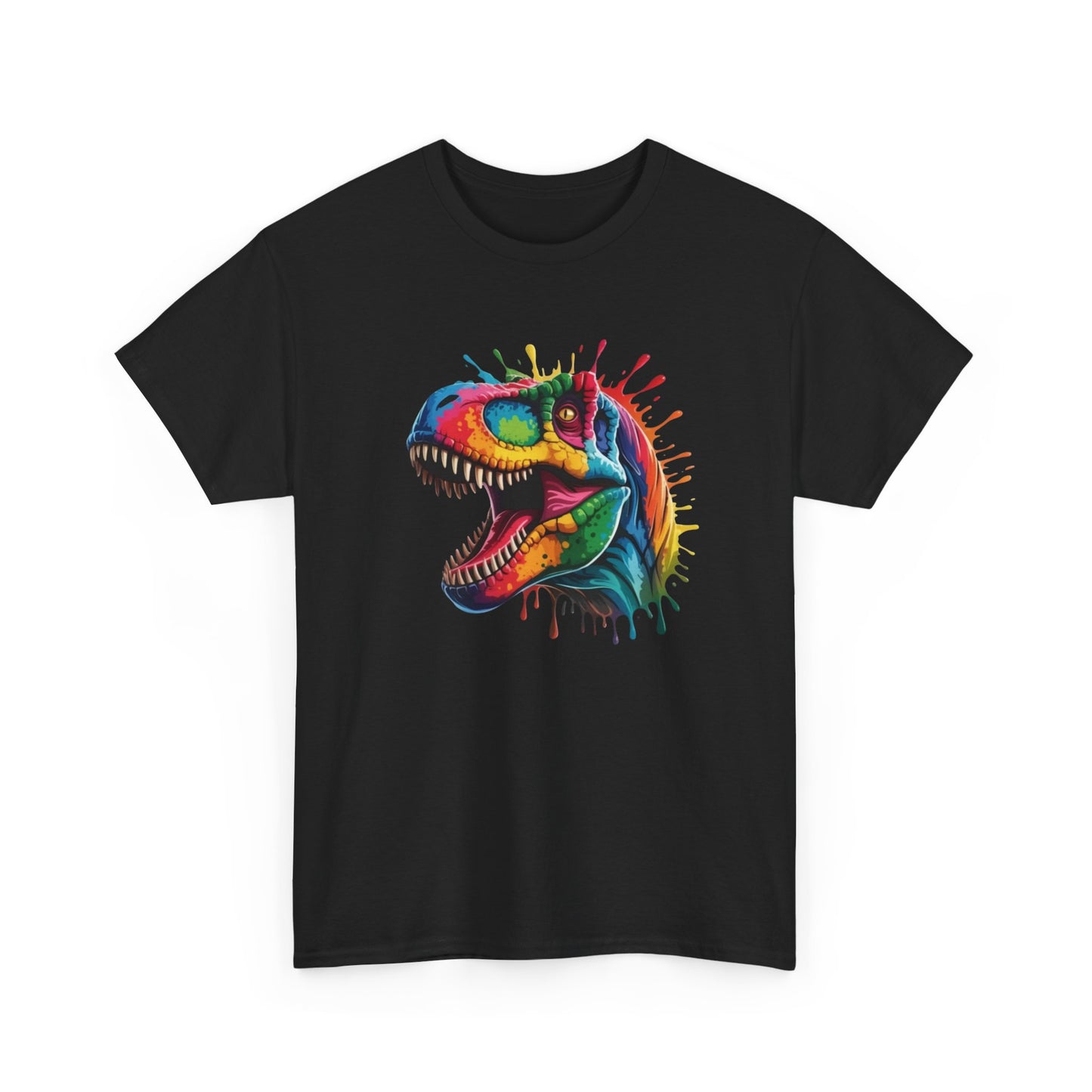 T-Shirt Dinosaure T-Rex Coloré Adulte – Tee Shirt Dinosaur Splash Art – Cadeau Original Street Art Noir Blanc Gris