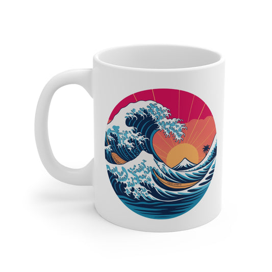 Tasse Vague Japonaise 325ml – Mug Art Océan Mont Fuji – Design Soleil Levant Style Ukiyo-e Céramique