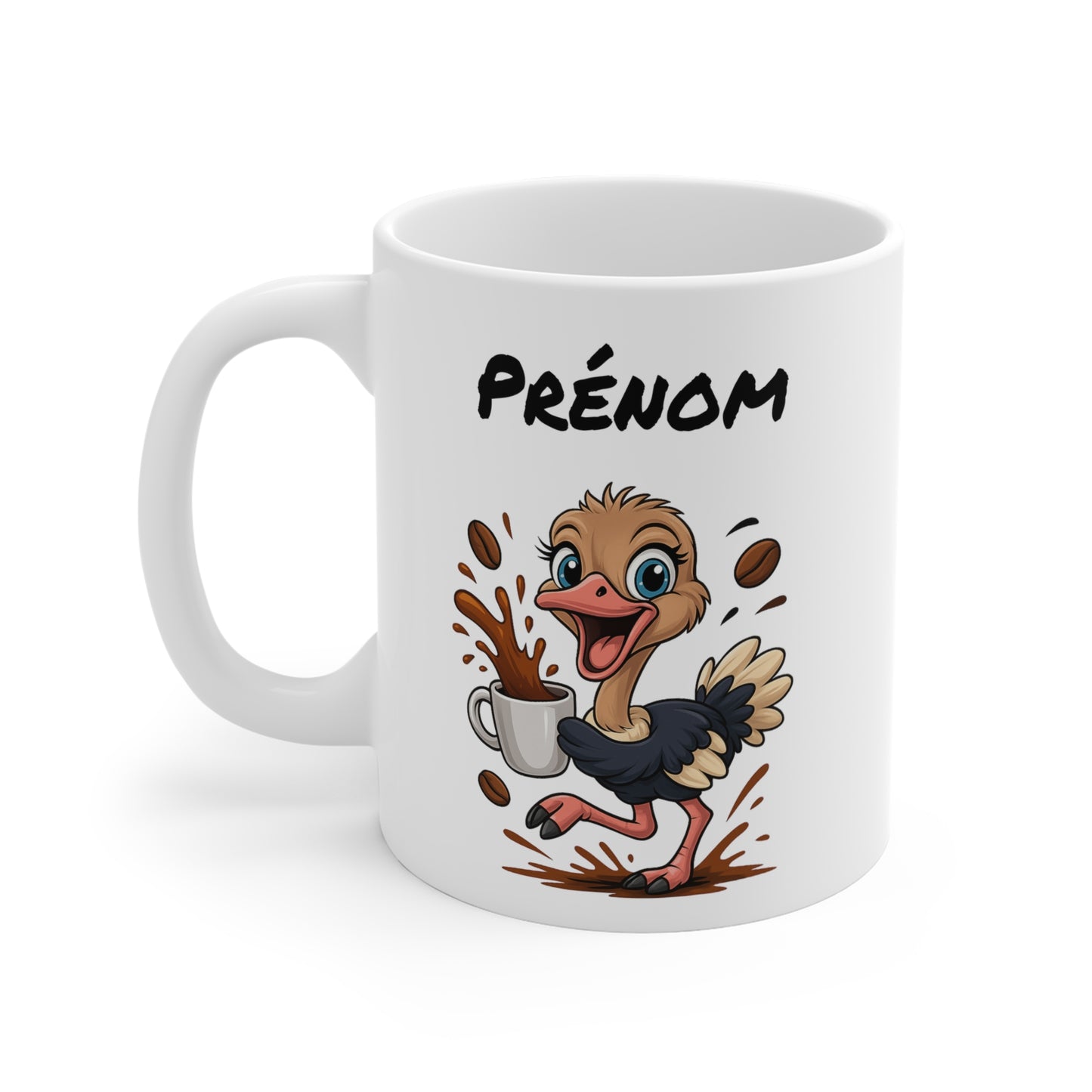 Tasse Personnalisable Autruche Café – Mug Prénom Cartoon – Cadeau Original Amateur de Café 325ml