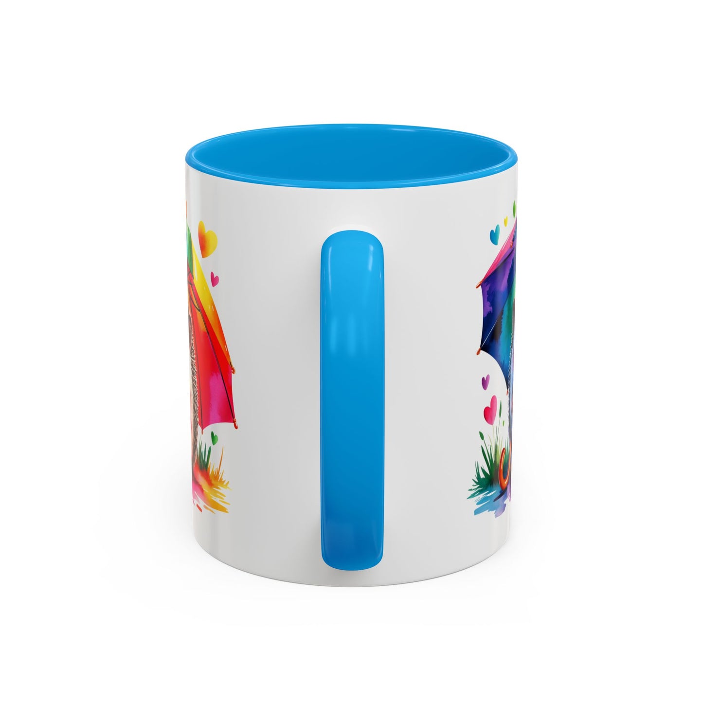 Mug Hérisson Kawaii avec Parapluie Arc-en-Ciel – Tasse Colorée et Mignonne – Cadeau Original Amoureux des Animaux – Céramique 325ml