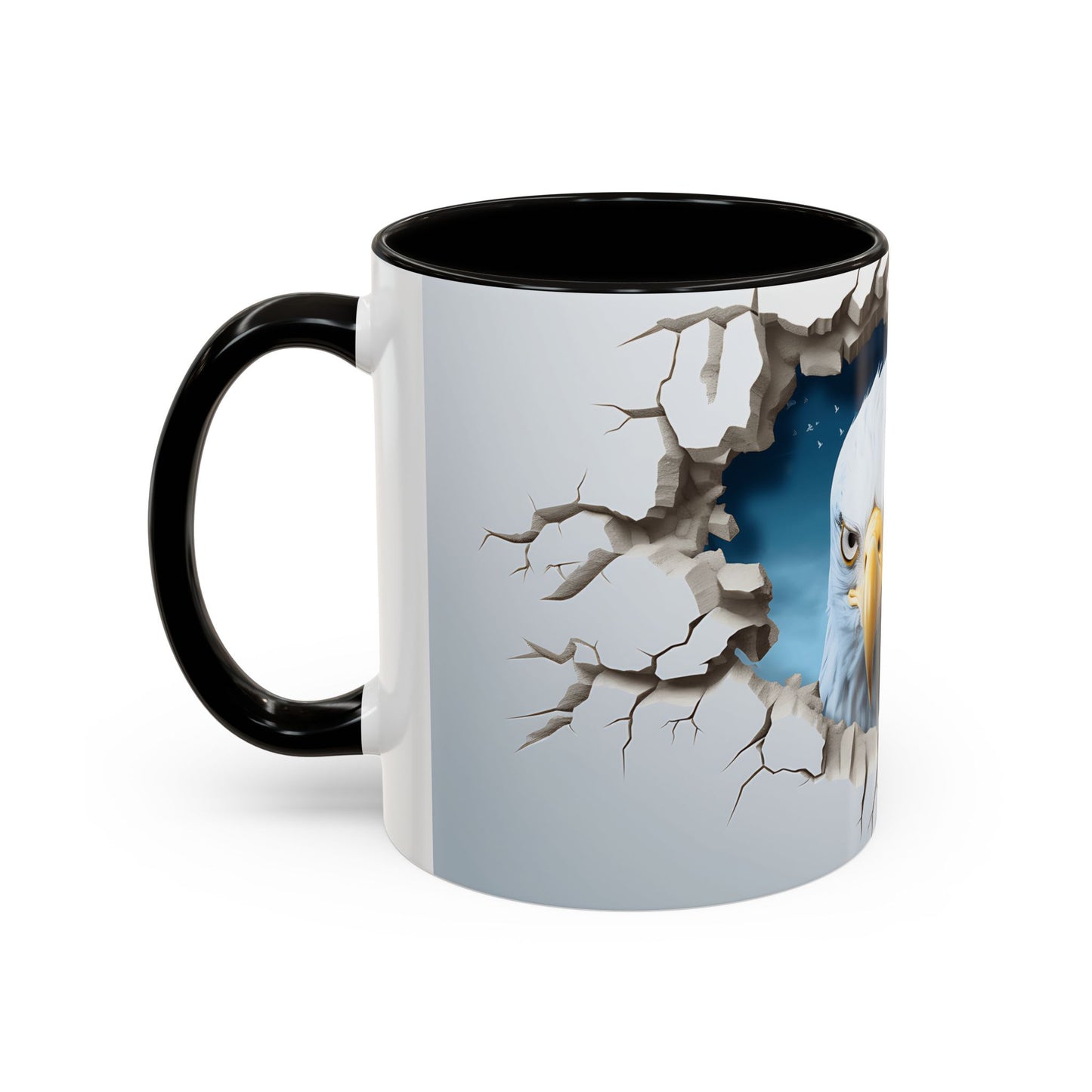 Tasse Aigle 3D Réaliste – Mug Tête d’Aigle Effet Mur Cassé – Illustration Animal Sauvage USA 325ml