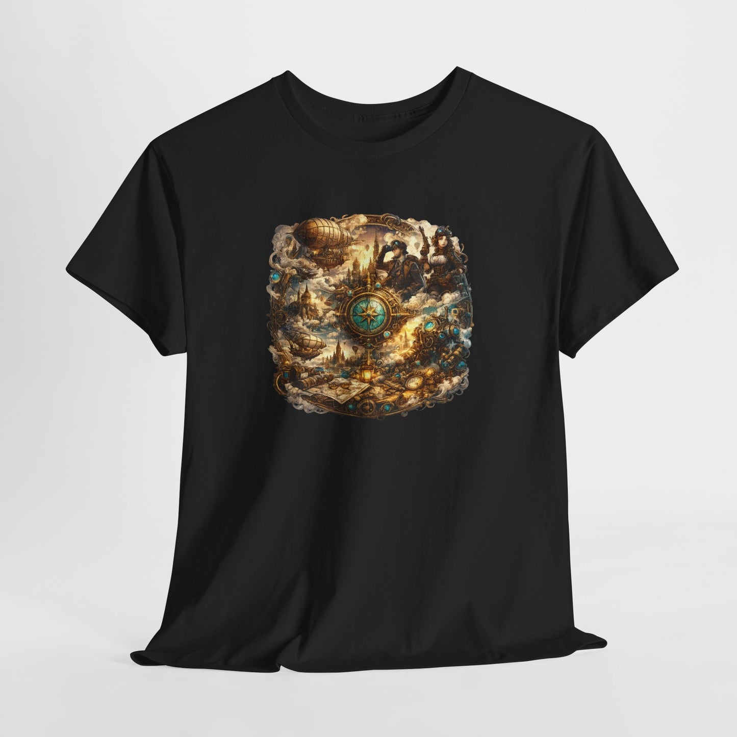 T-Shirt Steampunk Vintage – Tee Shirt Univers Rétro Futuriste Dirigeable Explorateur – Cadeau Geek Fantasy