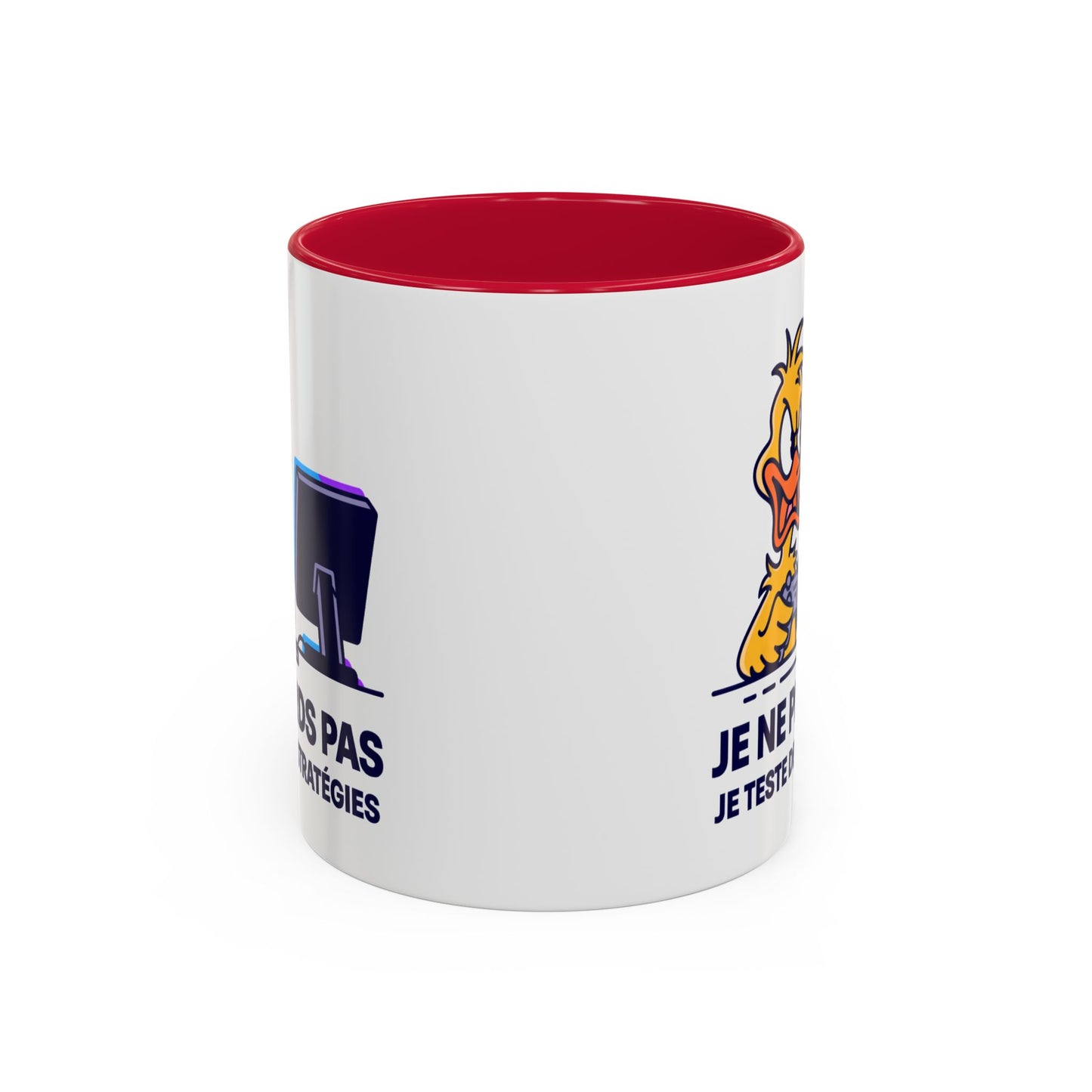 Mug Gamer Humour Canard – Je Ne Perds Pas Je Teste Des Stratégies – Tasse Gaming Drôle Console Jeux Vidéo – Cadeau Gamer Homme Femme – Céramique 325ml Noir Bleu Rouge