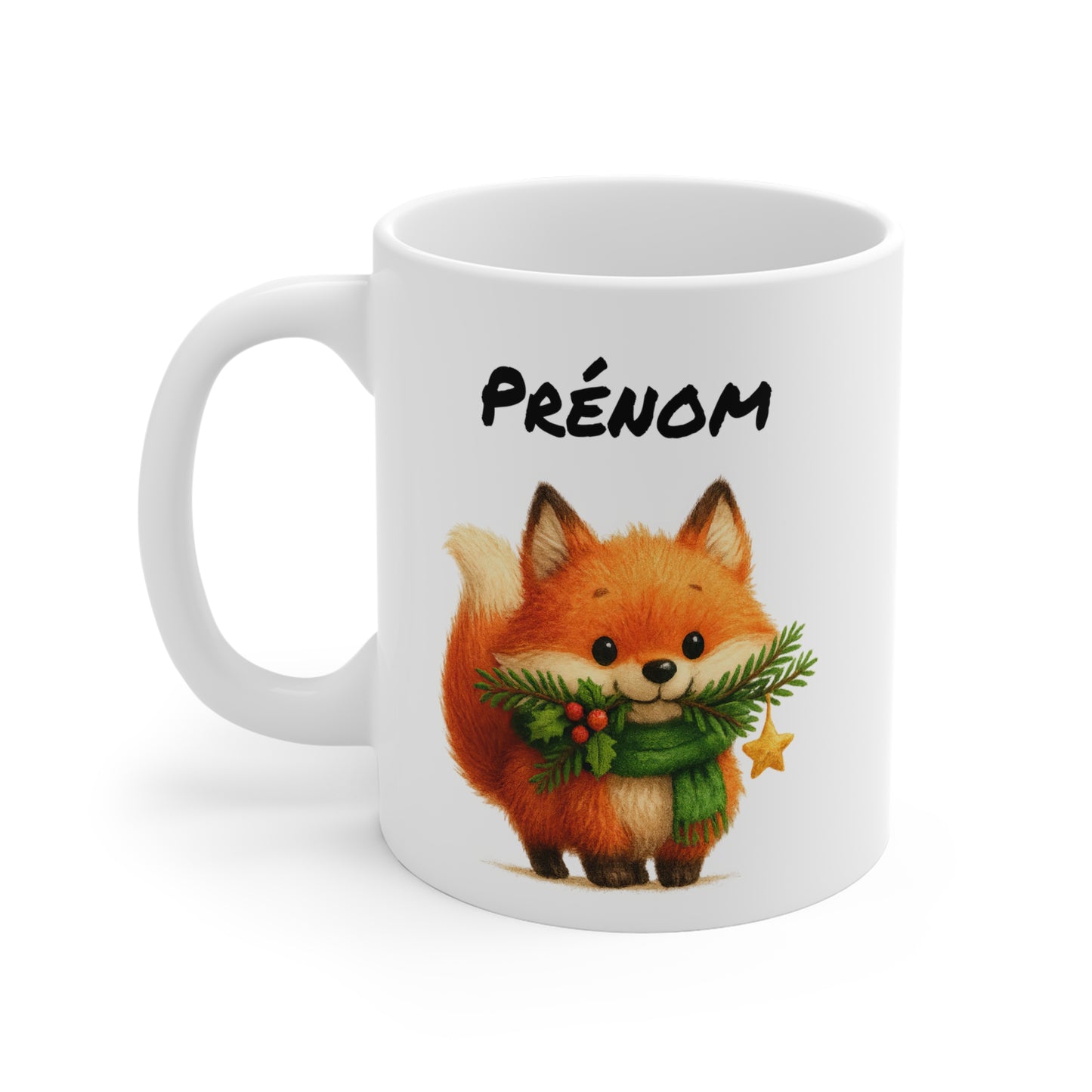 Tasse Personnalisable Renard Noël Mignon – Mug Prénom Festif – Cadeau Nature et Hiver 325 ml