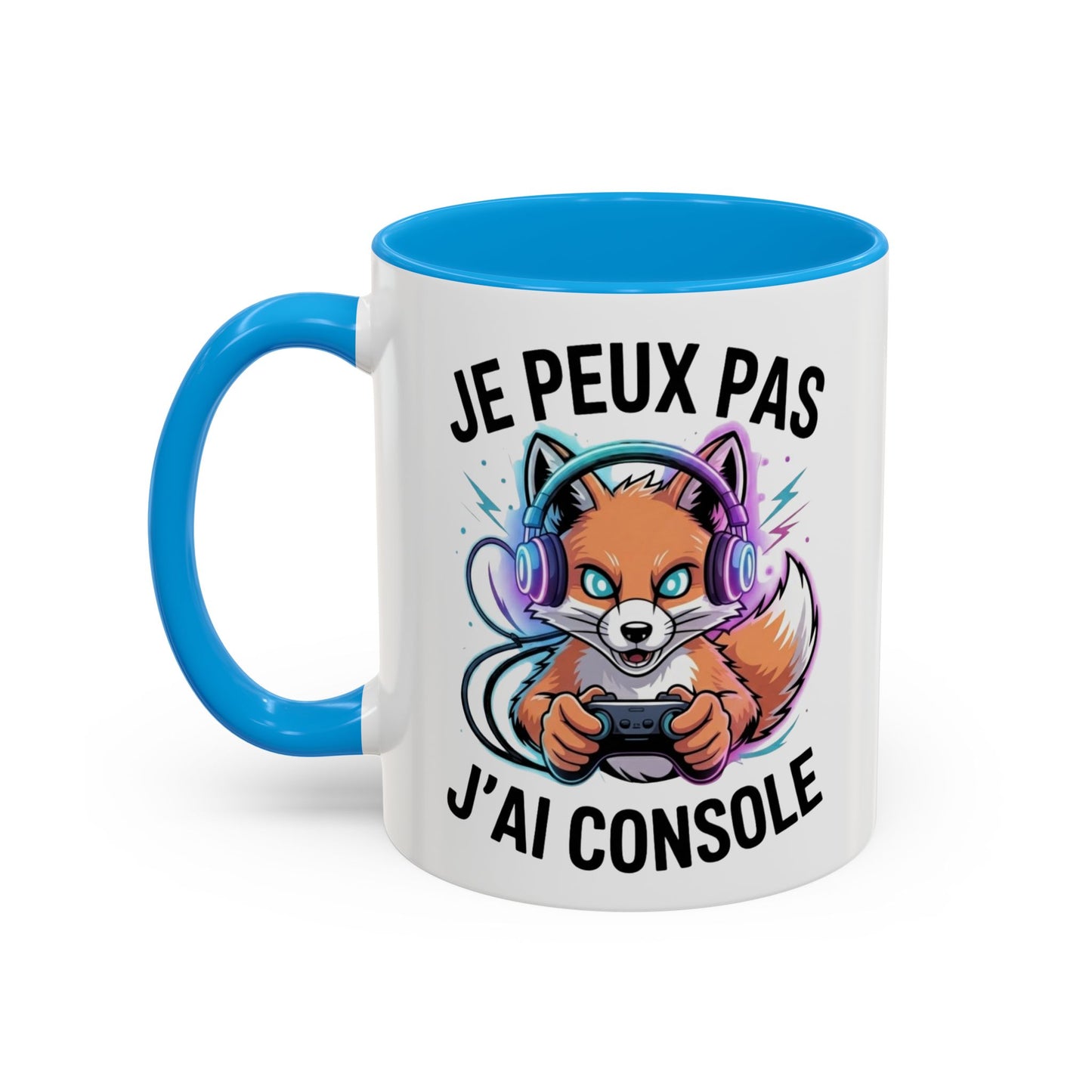 Mug Gamer Humoristique – Tasse Gaming Renard Casque Manette – Cadeau Joueur Geek – Céramique 325ml Noir Bleu Rouge