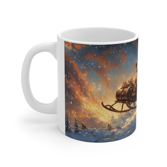 Mug Père Noël en Traîneau avec Rennes – Tasse Noël Paysage Enneigé – Cadeau Original Fêtes de Fin d’Année