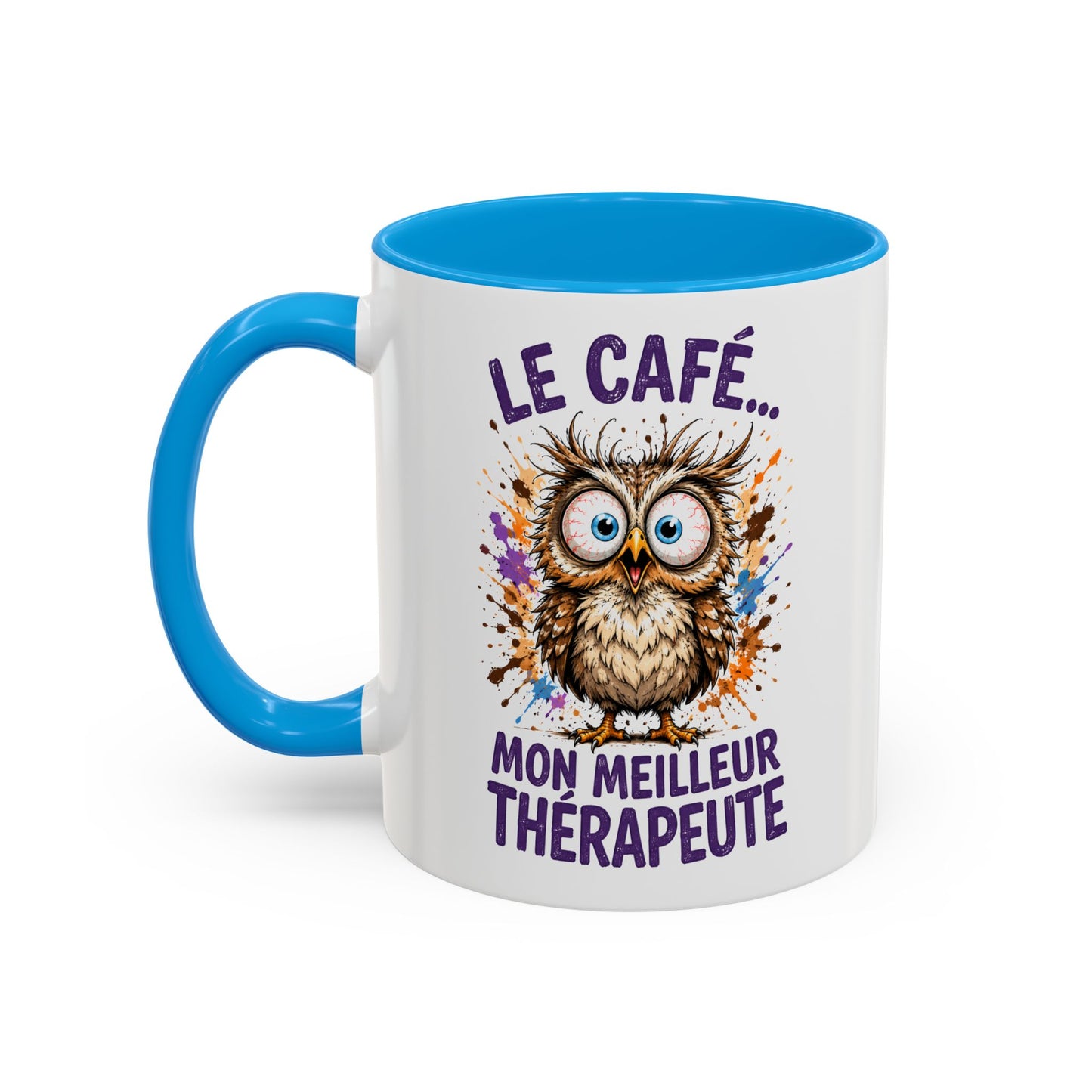 Tasse Chouette Drôle Homme Femme – Mug Le café mon meilleur thérapeute – Cadeau Humour Amateur de Café 325 ml