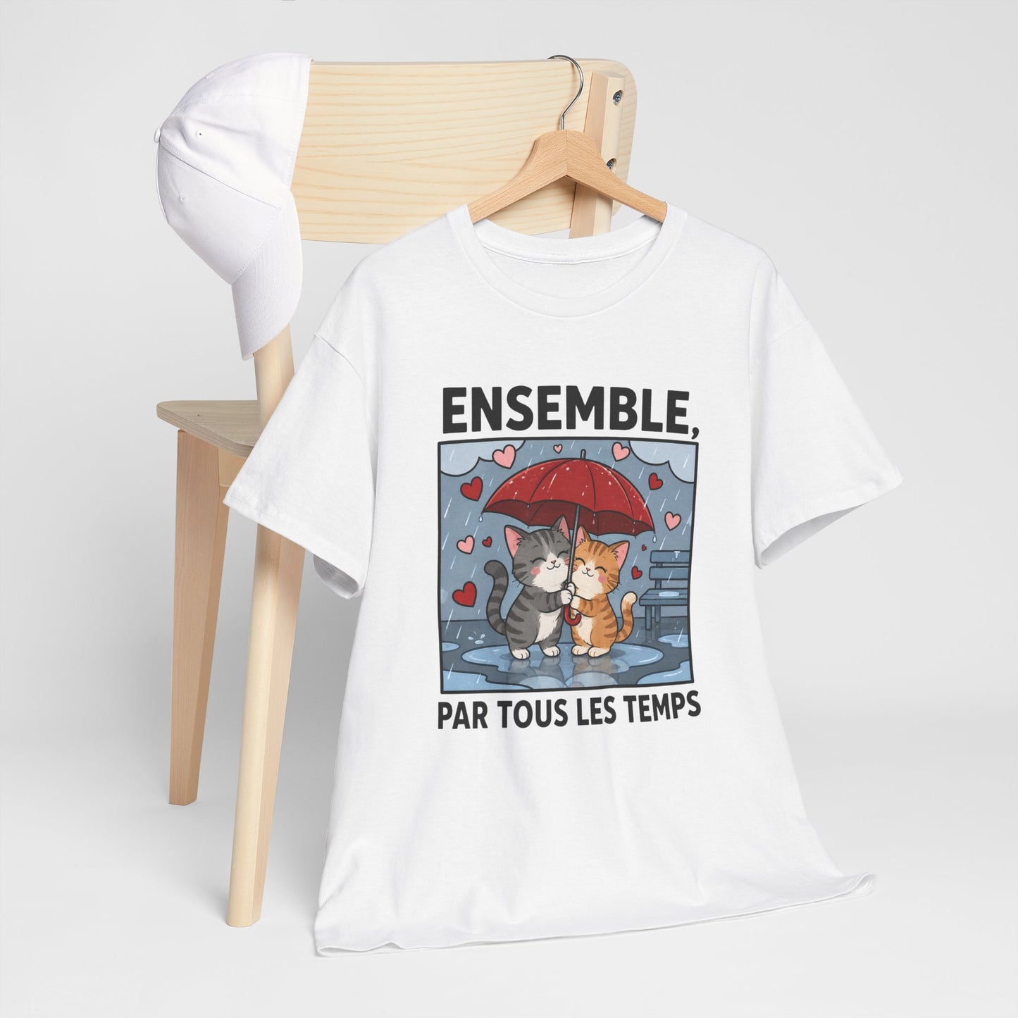 Tee-Shirt Chats Amoureux Sous La Pluie – Ensemble Par Tous Les Temps – Cadeau Couple Romantique Homme Femme Adulte