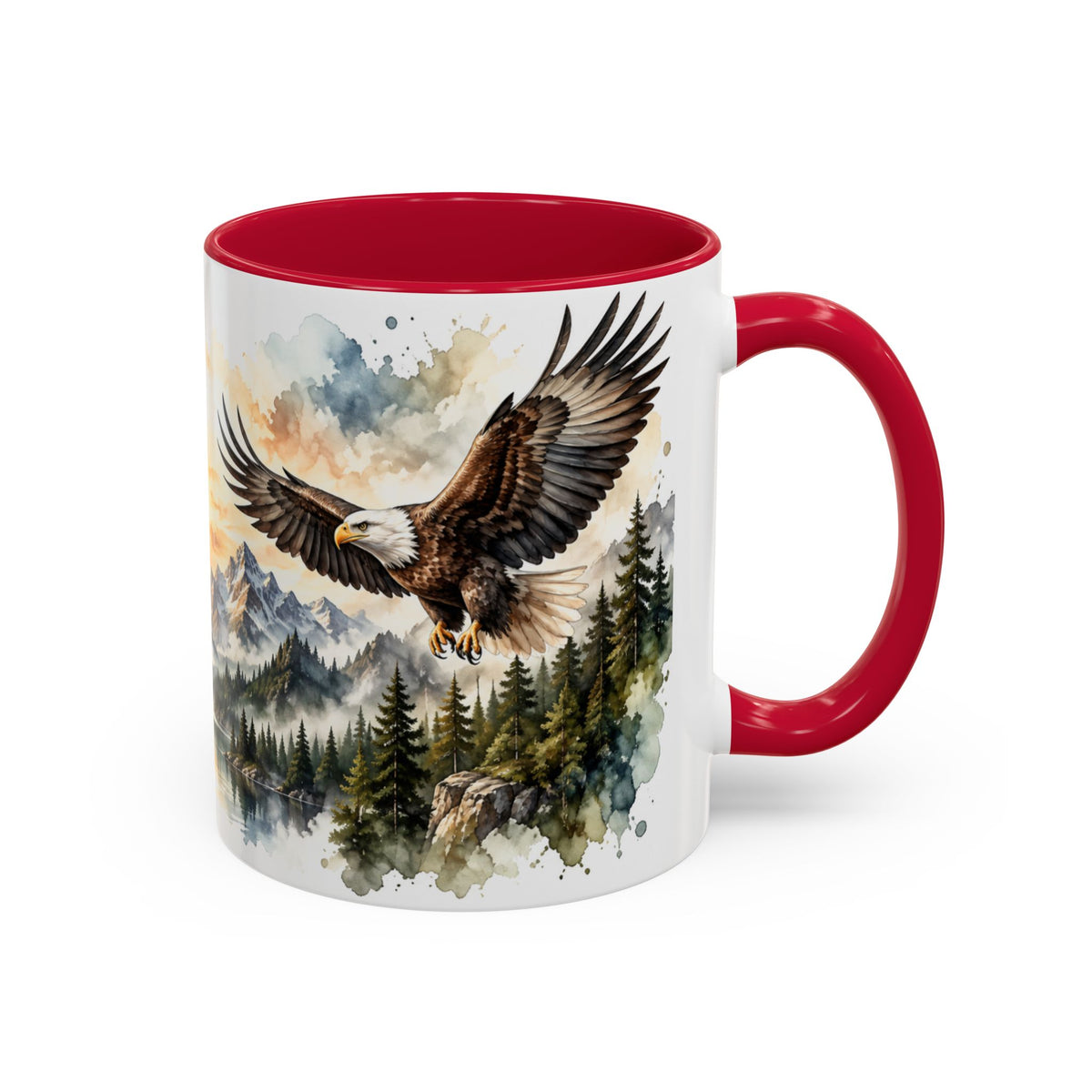 Mug Aigles en Vol au-dessus des Montagnes – Tasse Nature Sauvage Style Aquarelle – Cadeau Original Amoureux des Rapaces et Paysages