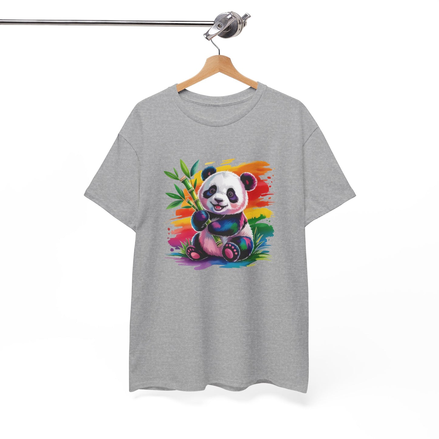 T-Shirt Panda Mignon avec Bambou – Tee Shirt Animal Coloré Aquarelle – Cadeau Kawaii Nature Noir Blanc Gris