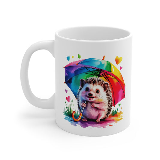 Tasse Hérisson Mignon avec Parapluie Arc-en-Ciel – Mug Kawaii Coloré et Adorable – Design Animal Cute et Féérique – Cadeau Original Femme Enfant – Céramique 325ml