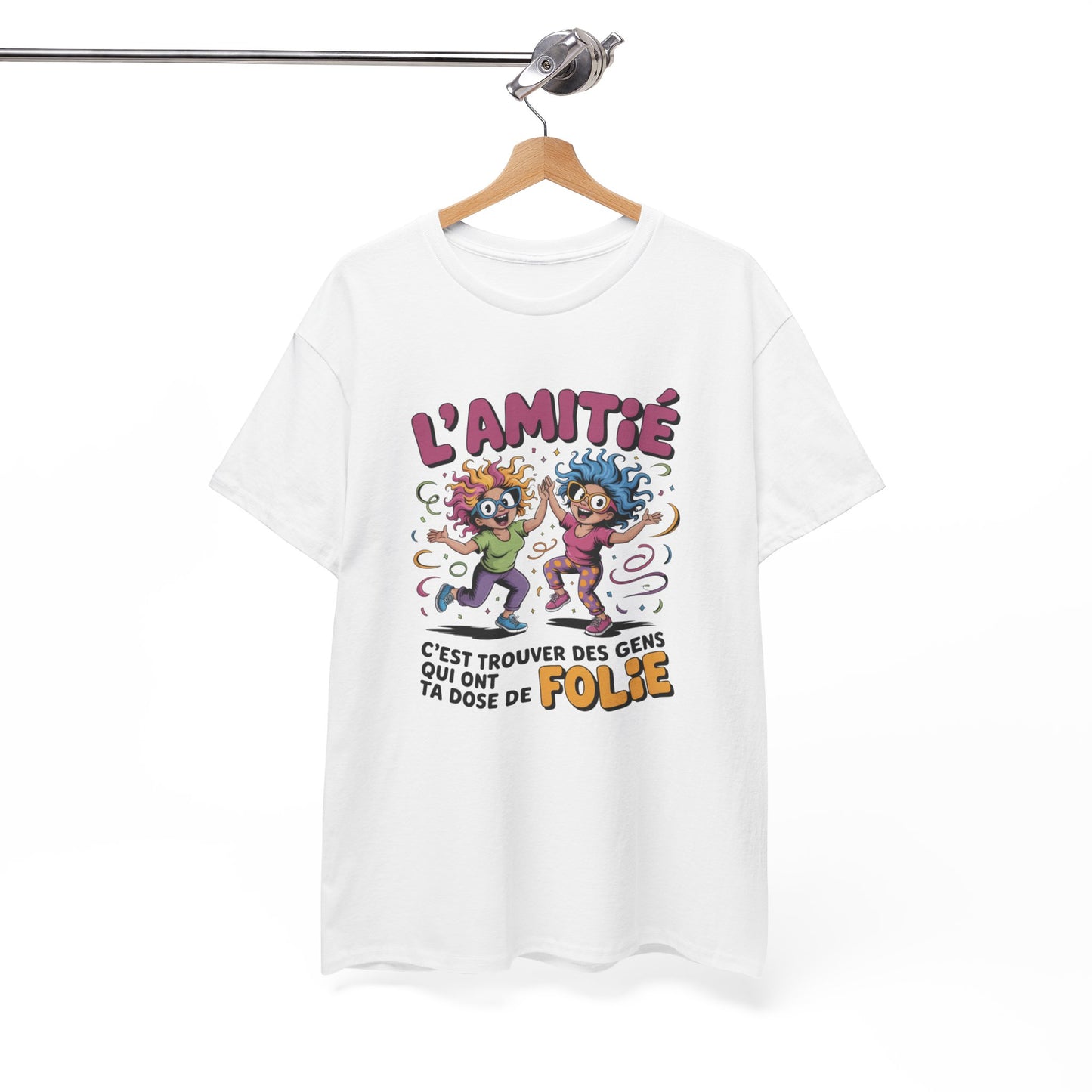 Tee Shirt Amitié Dose de Folie – Humour Amis – Cadeau meilleur ami Blanc Gris Sport