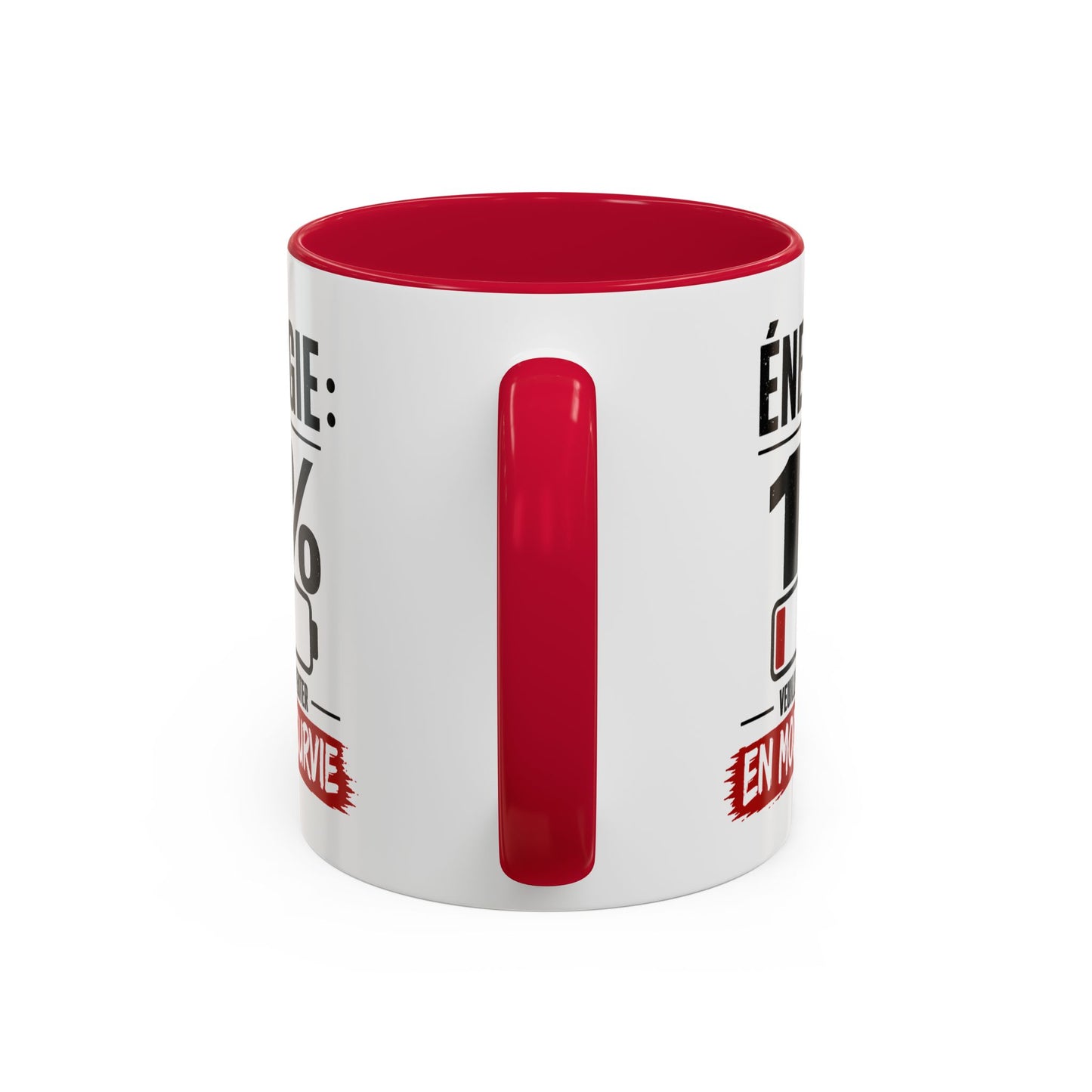 Mug Drôle Fatigue et Travail – Énergie 1% En Mode Survie – Cadeau Humour Bureau Café 325ml