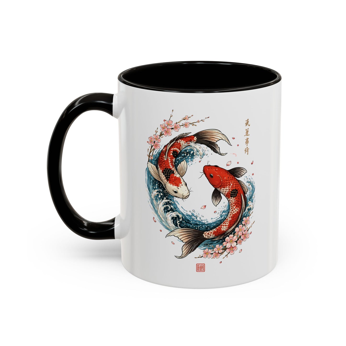 Tasse Carpes Koi Japonaises Yin Yang – Mug Zen Sakura Japon Art – Cadeau Feng Shui Relaxation – Céramique 325ml
