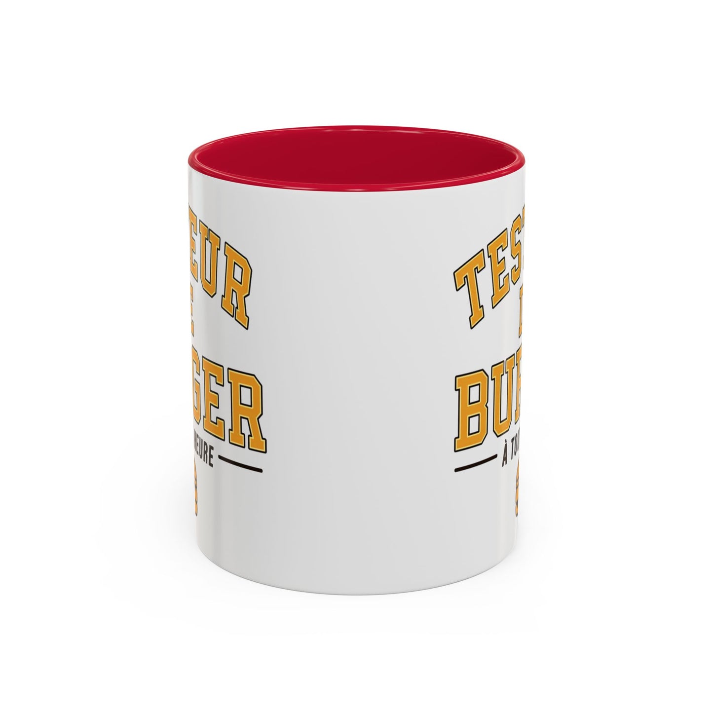 Mug Testeur de Burger – Tasse Humoristique Fast Food et Hamburger – Cadeau Gourmand Original – Céramique 325ml Noir Bleu Rouge