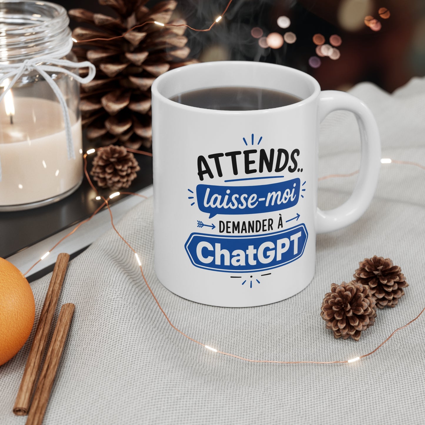 Tasse Attends Laisse-Moi Demander à l’IA – Mug Humour Intelligence Artificielle – Cadeau Geek Homme Femme 325ml