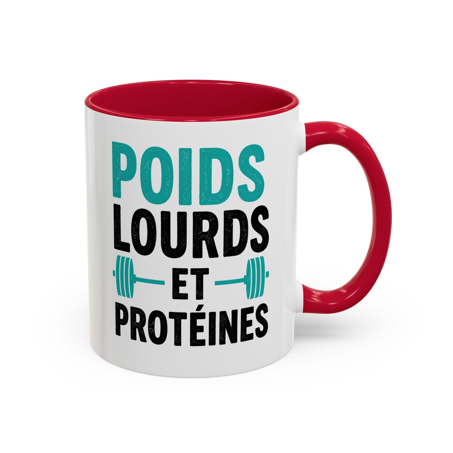 Mug Fitness Musculation – Tasse Haltères Protéines – Cadeau Sportif Original Homme et Femme Noir Bleu Rouge