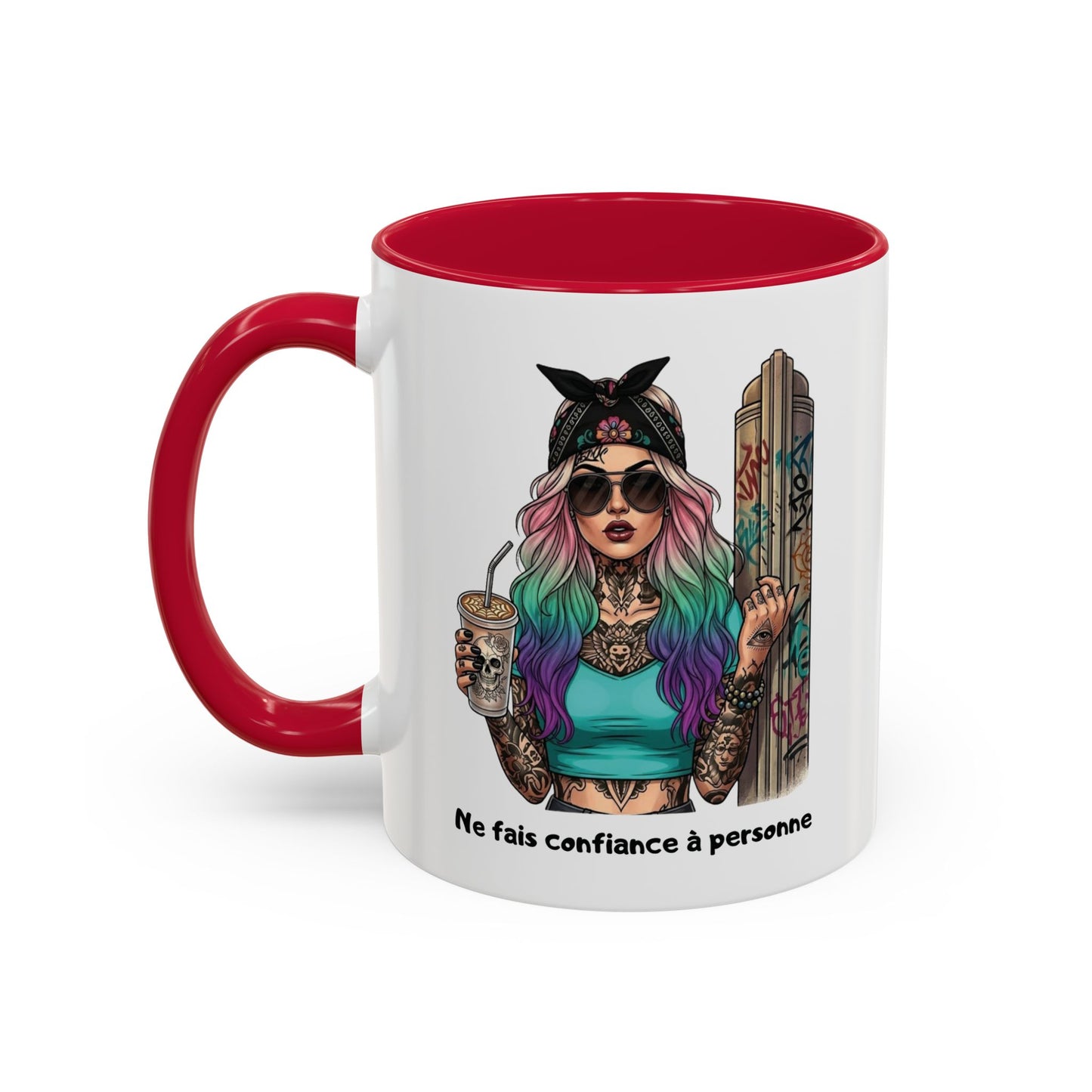Tasse Femme Tattoo Street Art 325ml – Mug Céramique Design Urbain Coloré Cheveux Multicolores