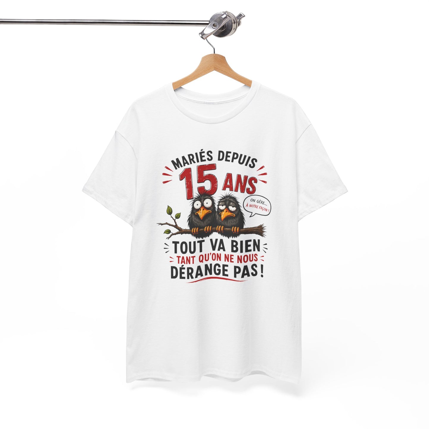 Tee-Shirt Homme Femme Mariés Depuis 15 Ans – Cadeau Anniversaire de Mariage Noces de Cristal – Humour Couple Original