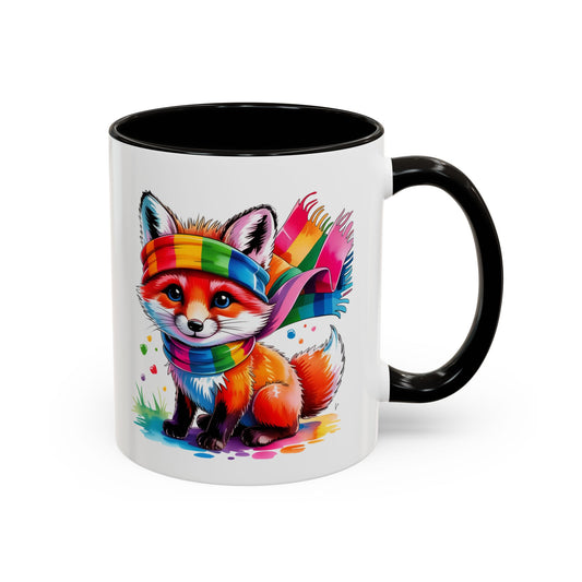 Mug Renard Coloré – Tasse Renard Arc-en-ciel avec Écharpe – Cadeau Animal Mignon 325ml