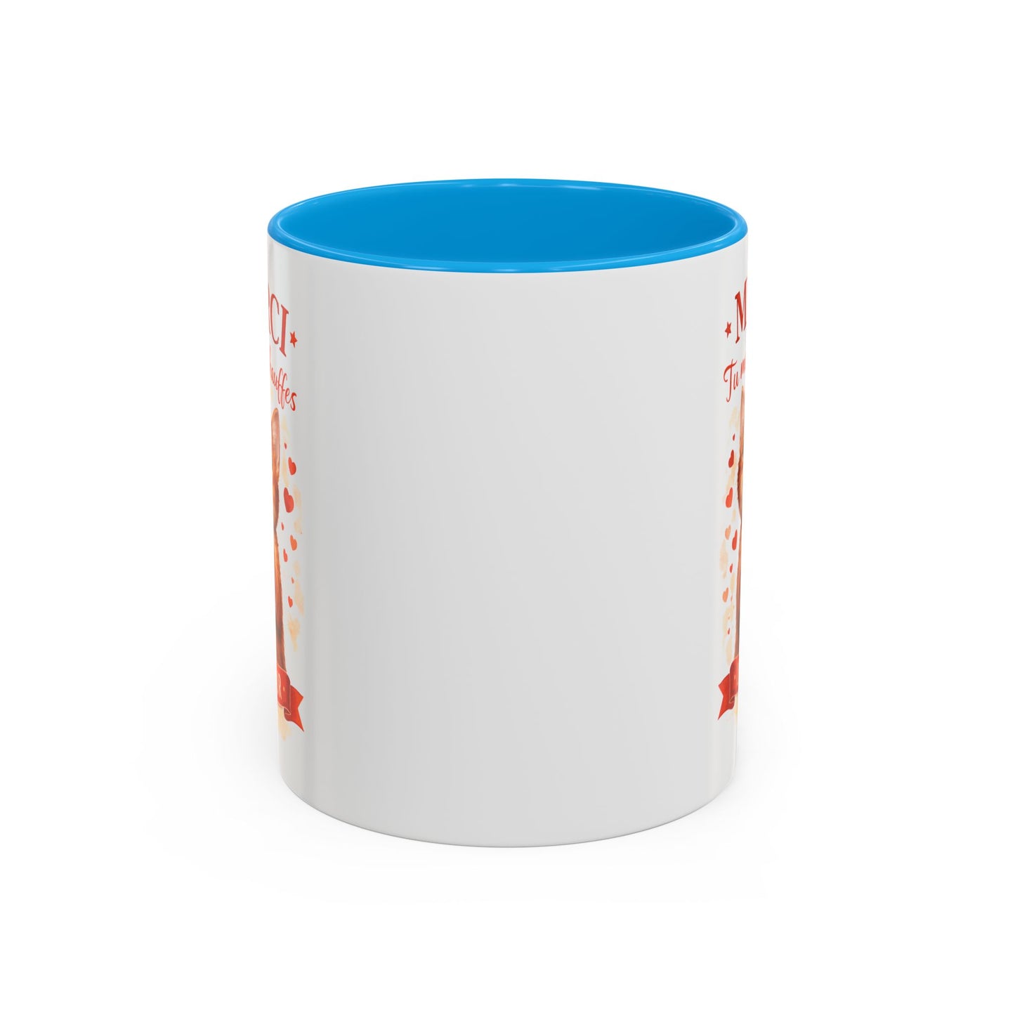 Tasse Chat Mignon Amour “Merci Tu me Réchauffes le Cœur” – Mug Cadeau Chat Affectueux Noir Bleu Rouge