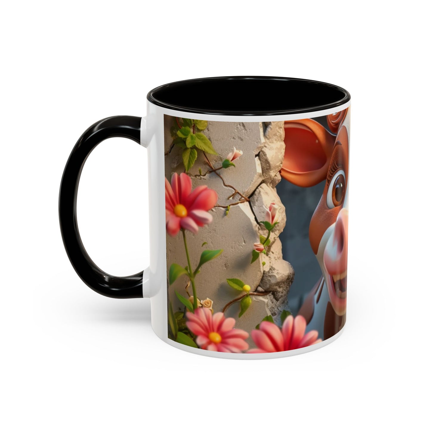 Mug Vache Kawaii – Tasse Vache Mignonne Cartoon avec Fleurs – Cadeau Animaux Ferme Cute 325ml